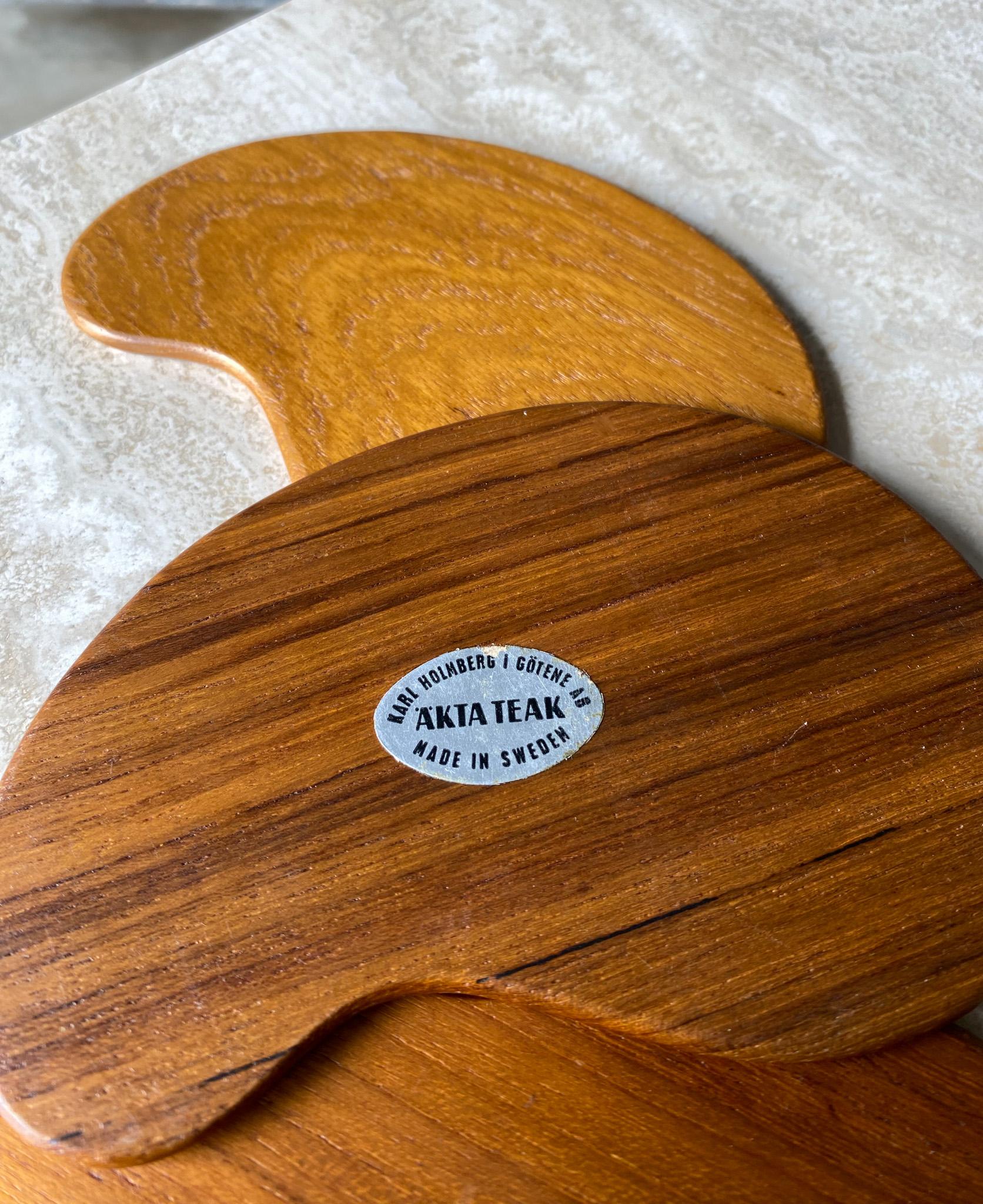 Karl Holmberg Set of Three Teak Kidney Bean Coasters, Sweden, 1960s In Good Condition For Sale In Costa Mesa, CA