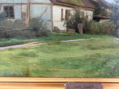 Karl Jensen View from a Thatched Farmhouse, Signed and Dated K. J. 1910
