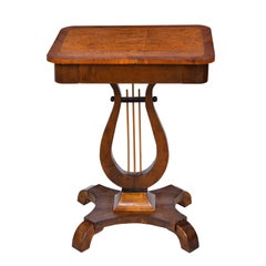 Karl Johan Salon Table in Birchwood with Lyre Pedestal, Sweden, circa 1820