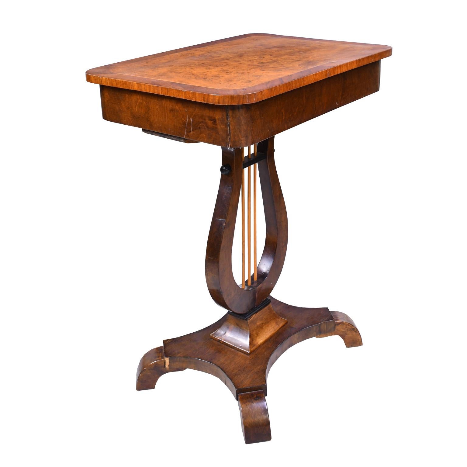 Early 19th Century Karl Johan Salon Table in Birchwood with Lyre Pedestal, Sweden, circa 1820 For Sale