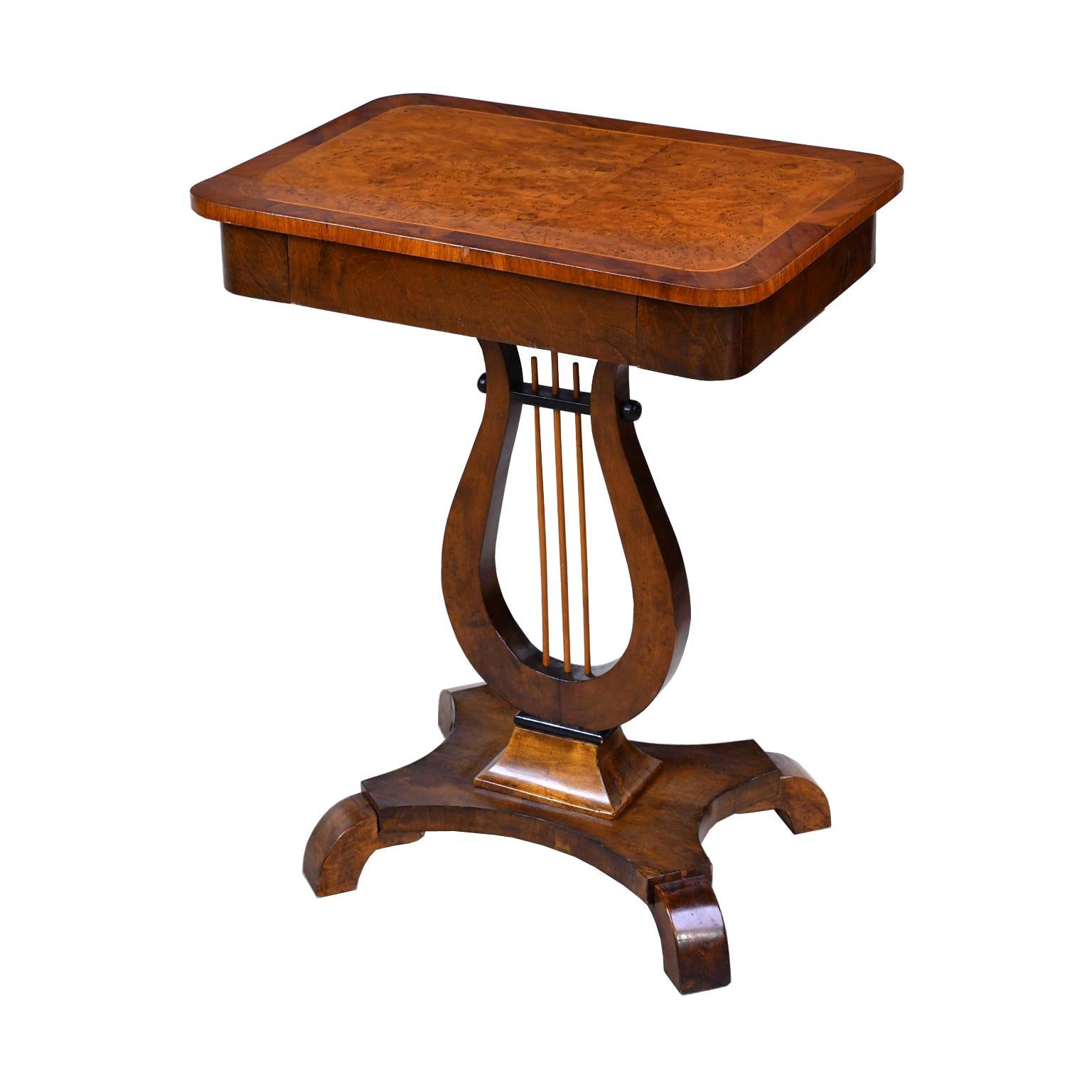 Karl Johan Salon Table in Birchwood with Lyre Pedestal, Sweden, circa 1820 For Sale