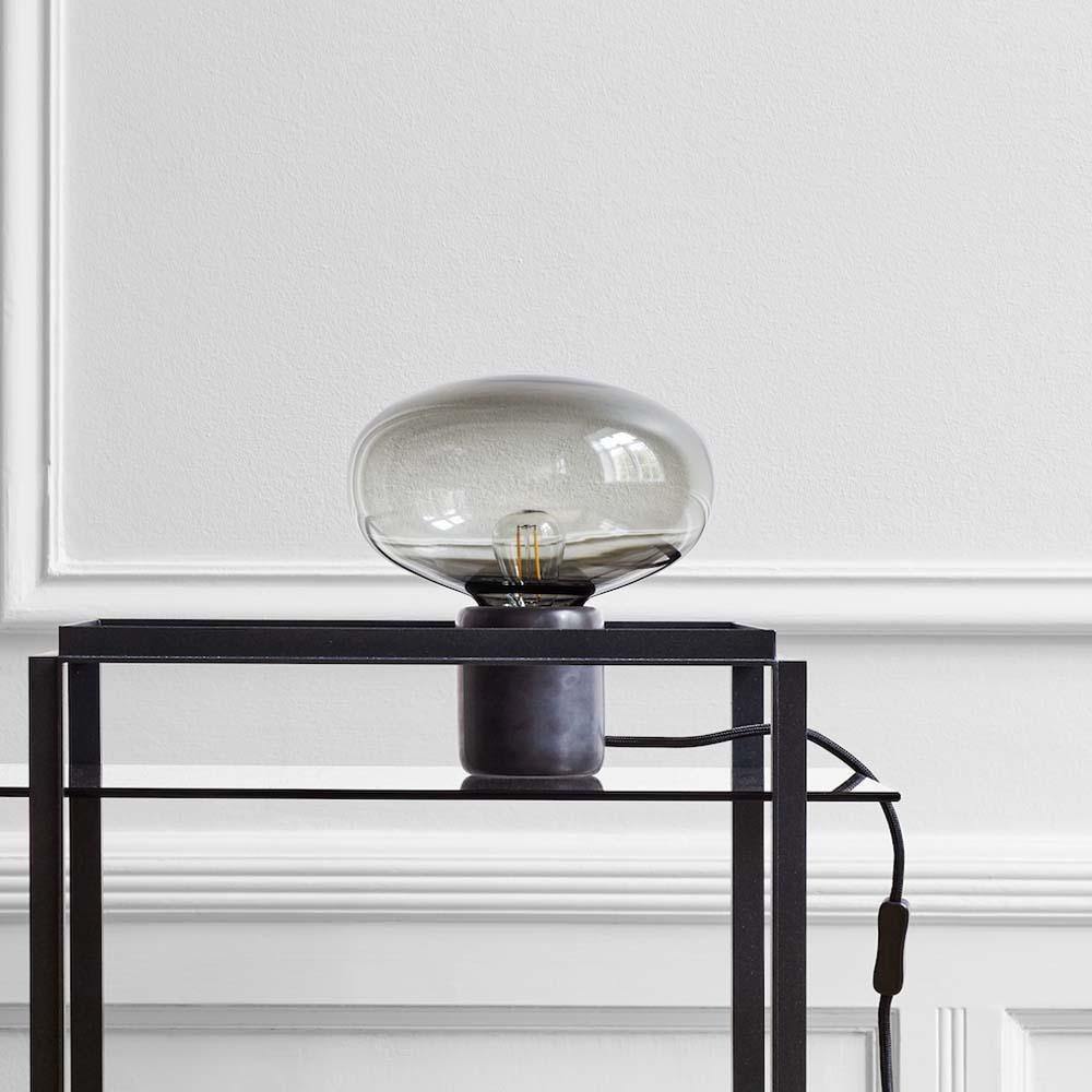 Scandinavian Modern Karl Johan Table Lamp Black Marquina W. Smoked Glass For Sale