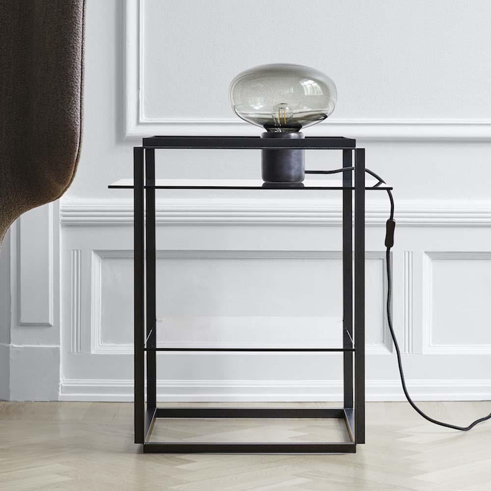 Danish Karl Johan Table Lamp Black Marquina W. Smoked Glass For Sale
