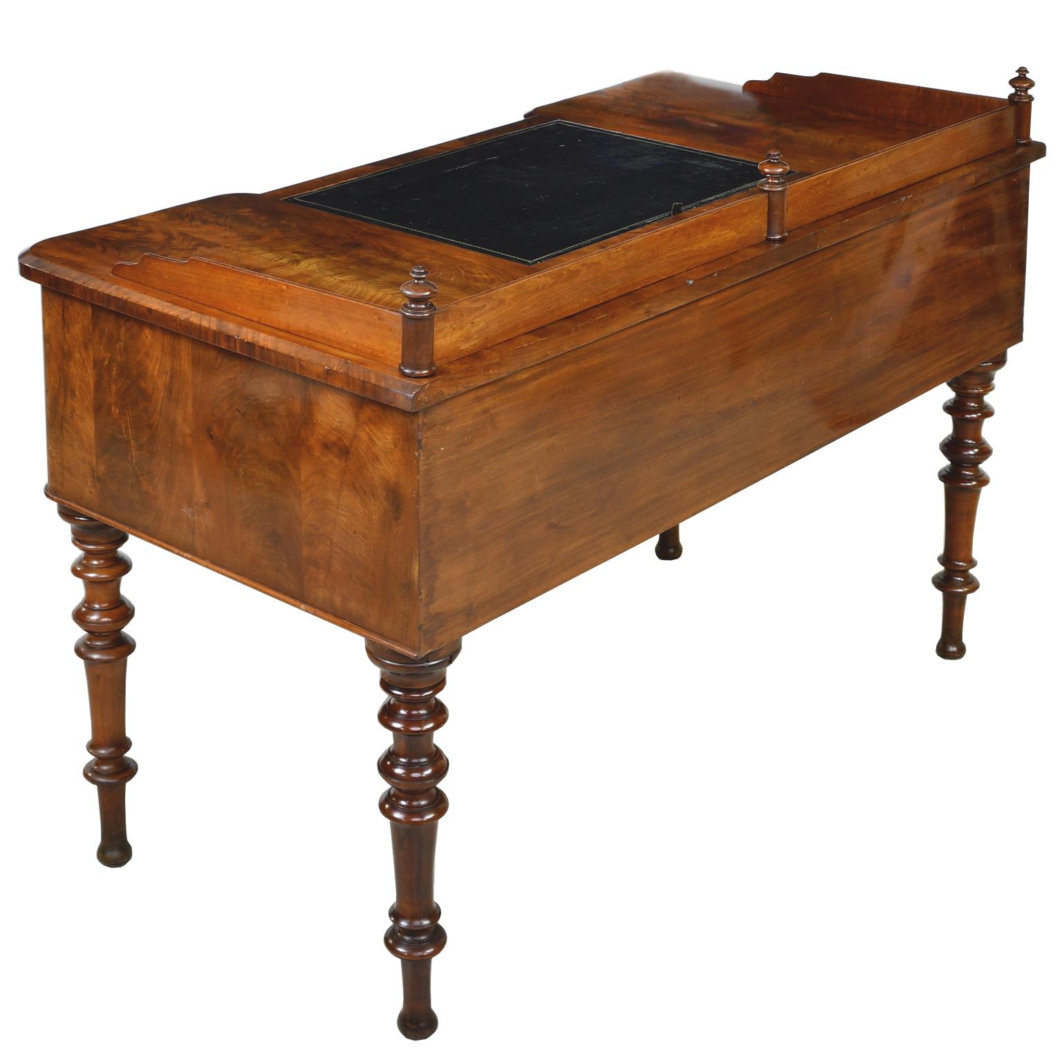 Hand-Crafted Karl Johan Writing Desk in West Indies Mahogany w/ Black Leather, Sweden, c 1830