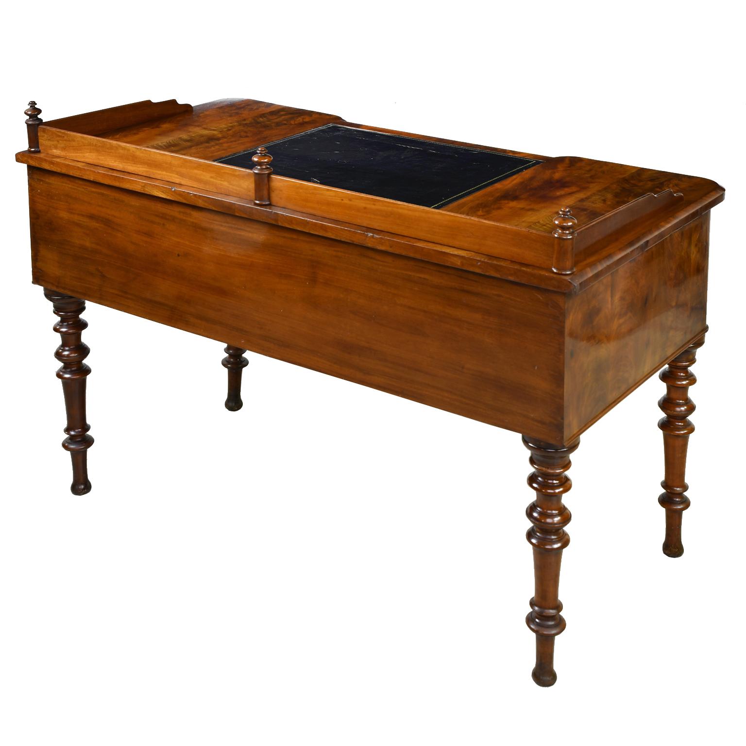 Early 19th Century Karl Johan Writing Desk in West Indies Mahogany w/ Black Leather, Sweden, c 1830
