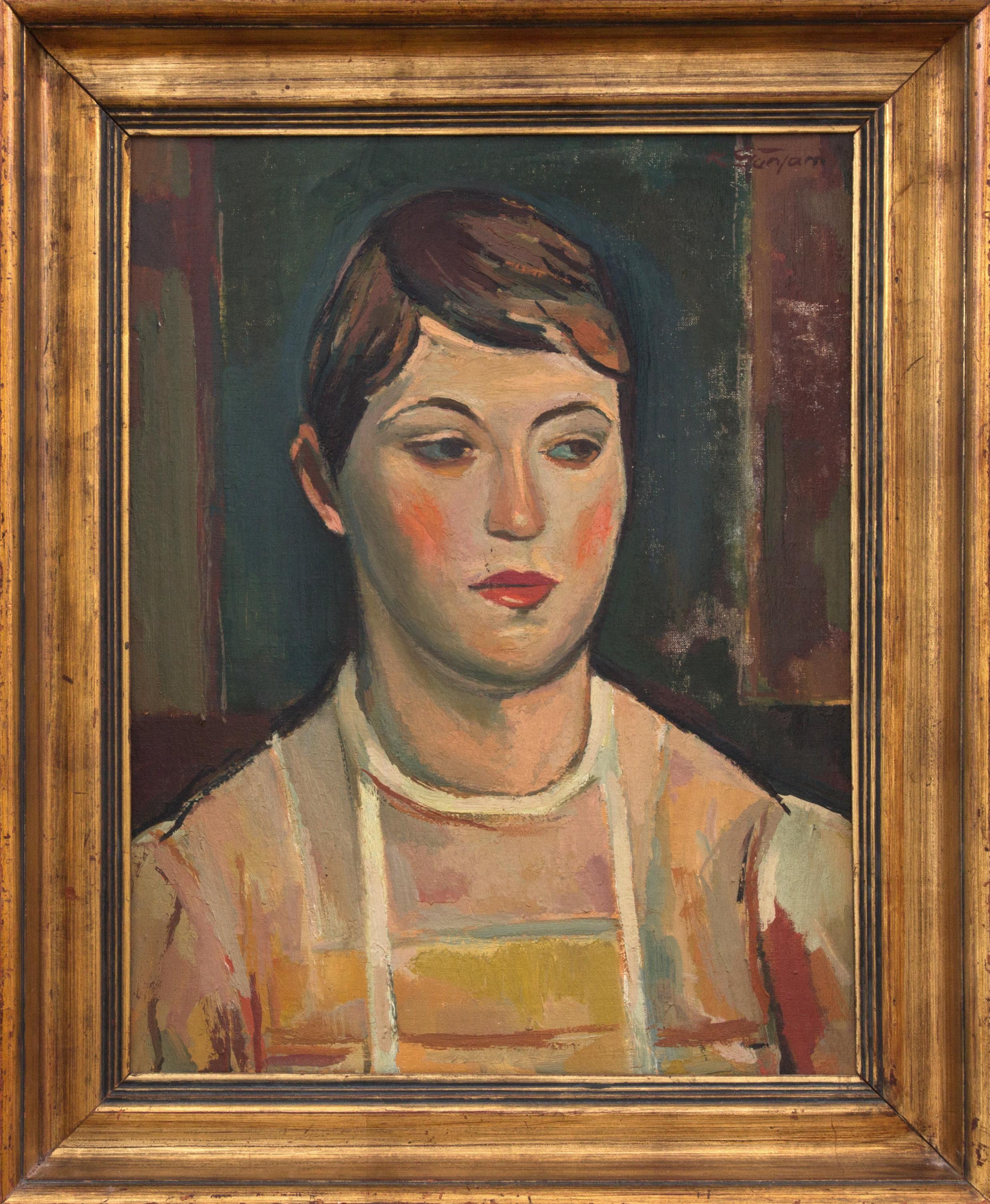 Damenporträt (Portrait of a Lady) - Oil/Canvas, Figurative, Pastels, Modern - Painting by Karl Josef Gunsam