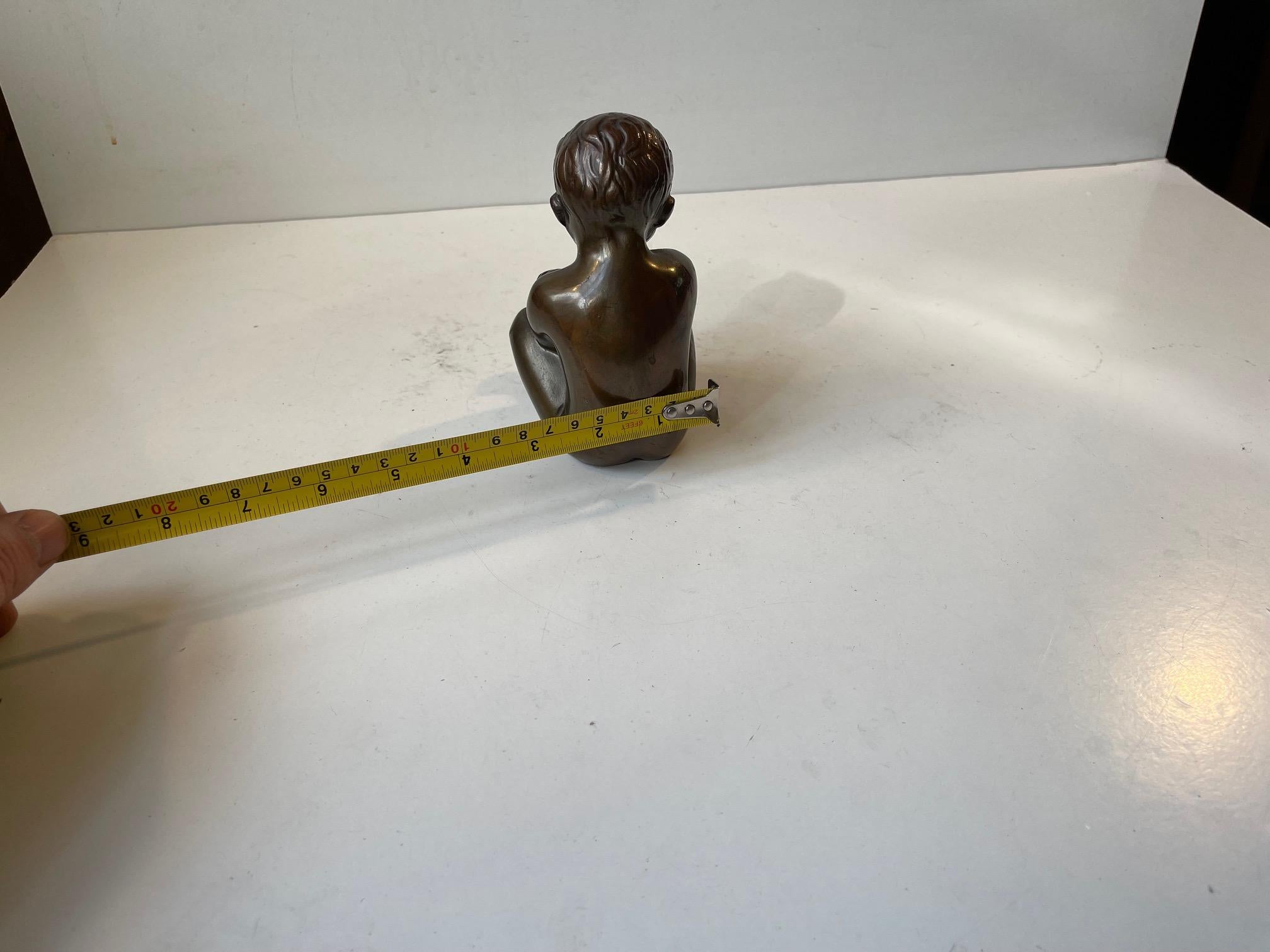 Karl Josef Hoffman Bronze Sculpture Baby Boy and Fish in Embrace, 1950s For Sale 3
