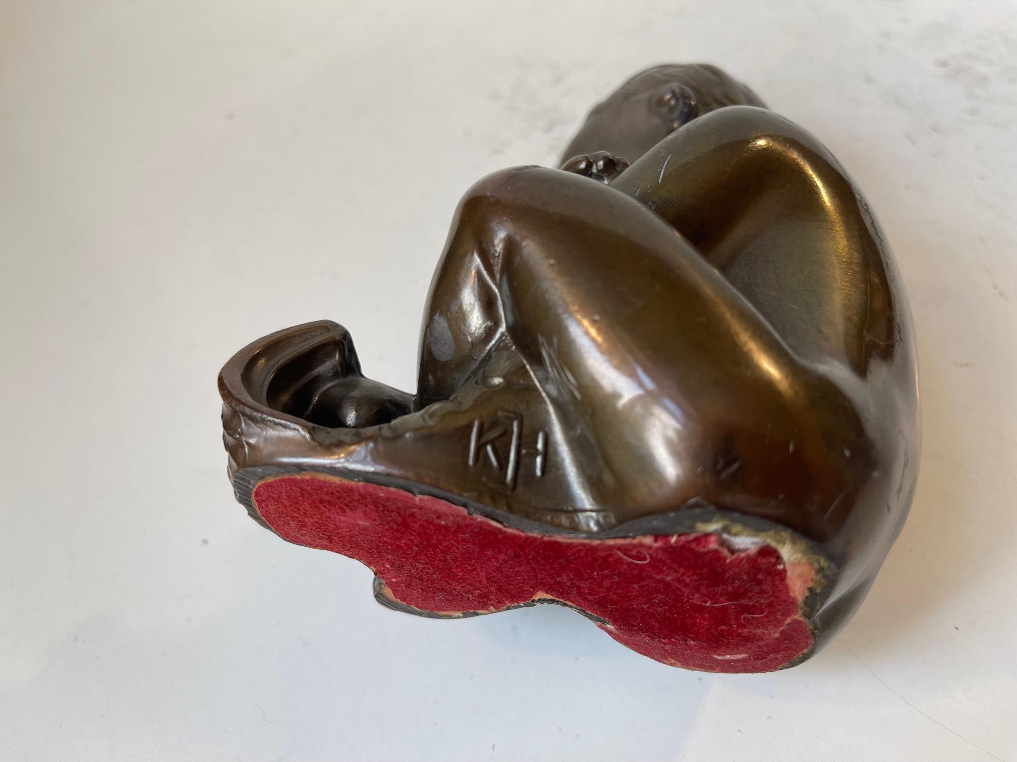 Mid-20th Century Karl Josef Hoffman Bronze Sculpture Baby Boy and Fish in Embrace, 1950s For Sale