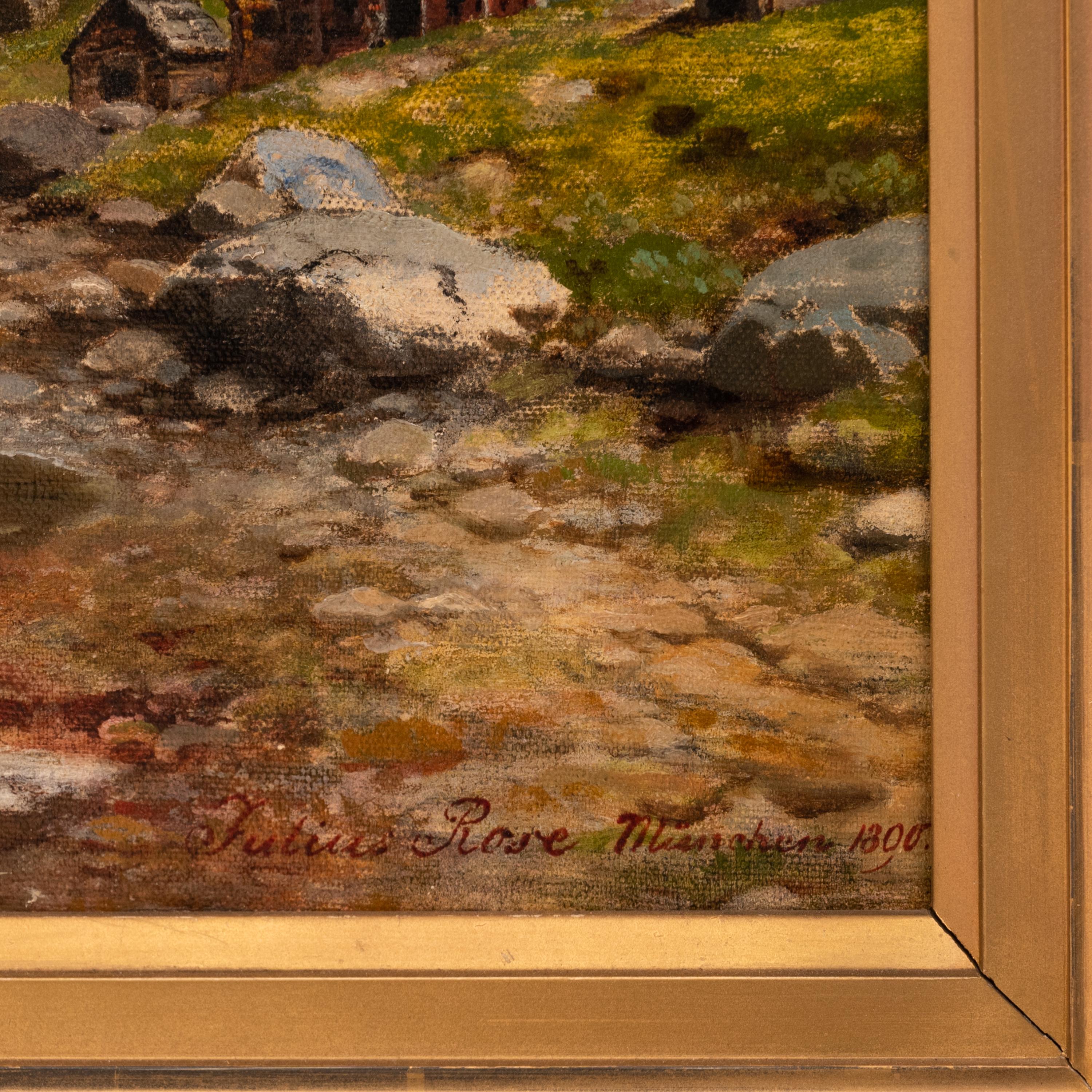 Large Antique German Oil on Canvas Norwegian Fjord Landscape Scene 1890 For Sale 7