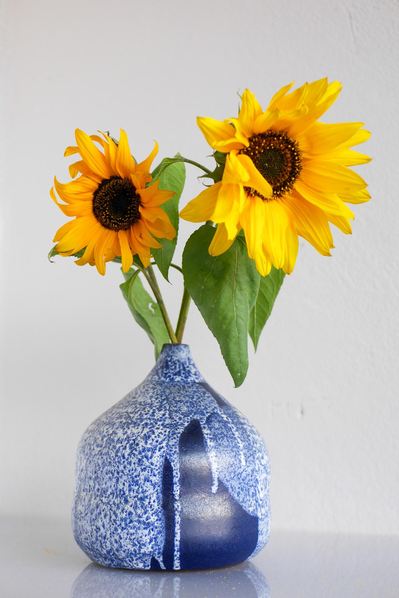 Uno splendido vaso di Studio Pottery moderno di metà secolo, realizzato a mano dal talentuoso laboratorio Karl Jüttner negli anni '60. La forma è semplice e insolita, con una piccola apertura in rilievo, ma sono i colori a rendere questo vaso così