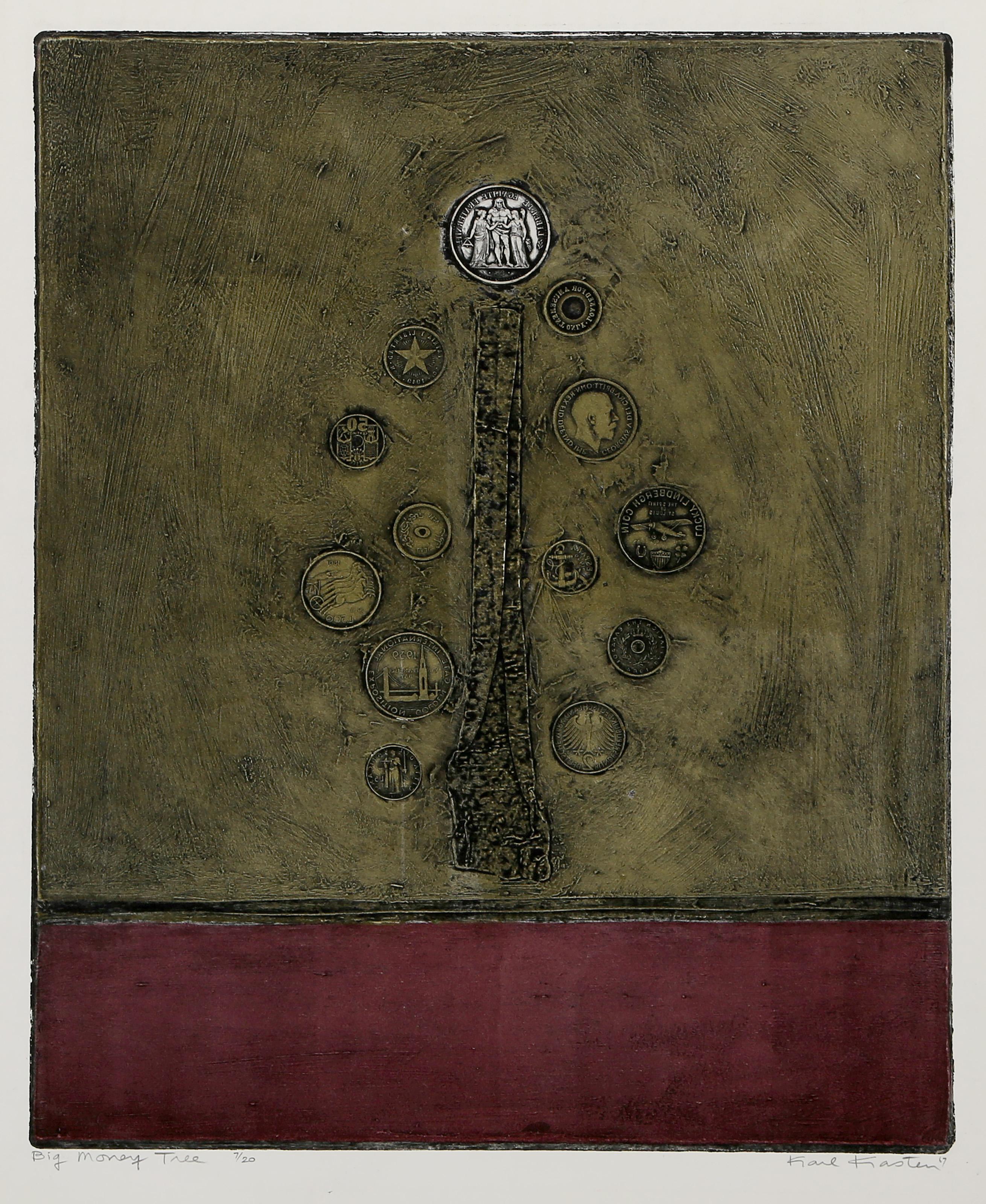 Karl Kasten, American (1916 - 2010) - Money Tree, Year:  1967, Medium:  Etching and Aquatint on Rives, signed, titled, numbered and dated in pencil, Edition:  7/20, Image Size:  15.75 x 13 inches, Size:  21.75 x 17.5 in. (55.25 x 44.45 cm) 