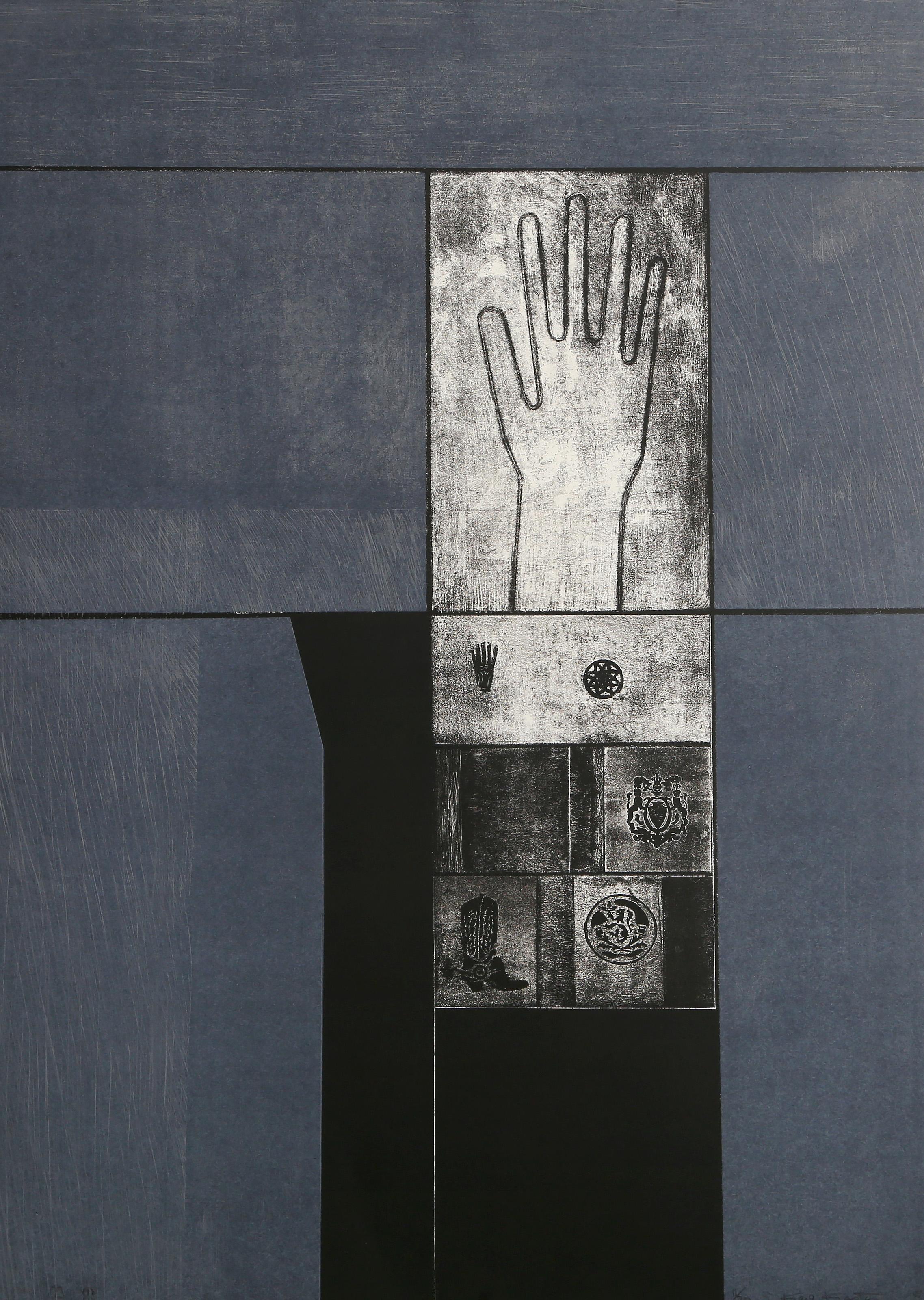 Karl Kasten, americano (1916 - 2010) - Reliquiario Ouest, Anno:  1968, Media:  Litografia, firmata, numerata e datata a matita, Edizione:  11/20, Dimensioni:  30 x 21,75 pollici (76,2 x 55,25 cm) 