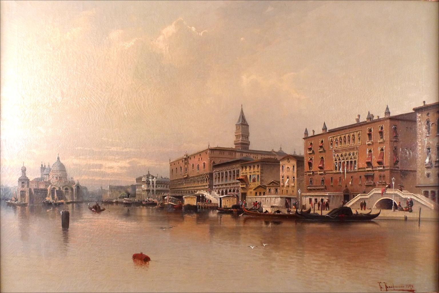 Une grande vue du palais des Doges à Venise, 19e siècle, huile sur toile de Karl Kaufmann en vente 1