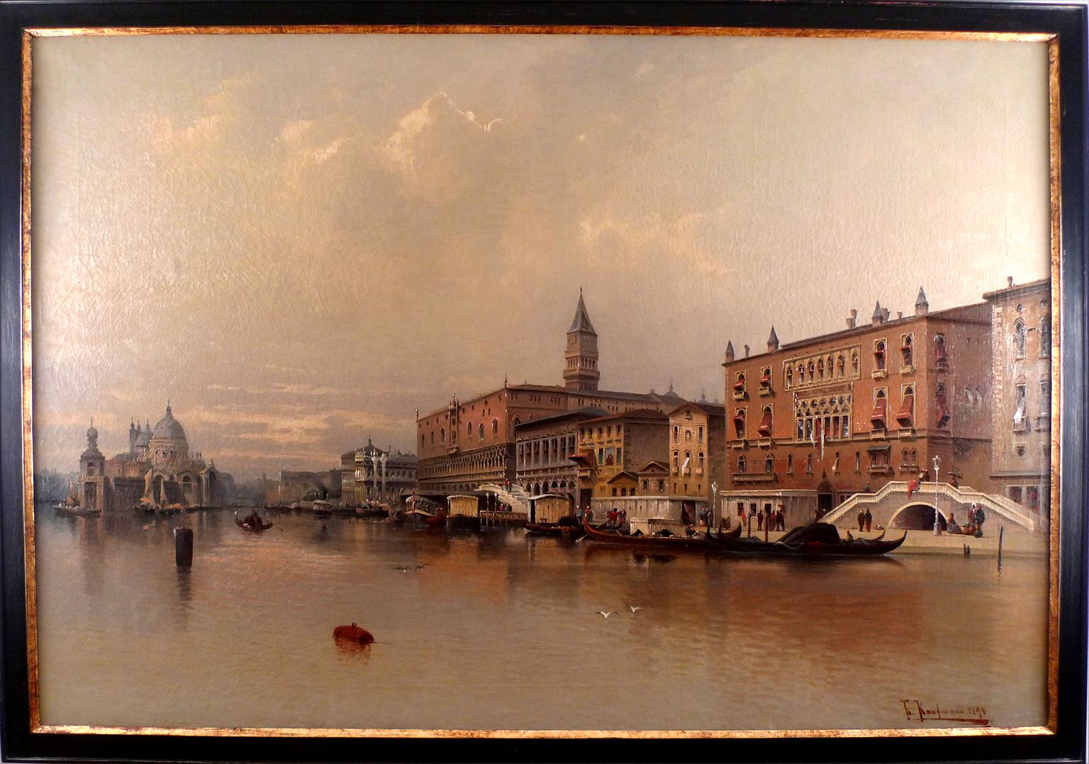 KARL KAUFMANN
Austriaco, 1843 - 1901
VISTA DE VENECIA DEL PALACIO DEL DUX, VENECIA
firmado y fechado "K. Kaufmann 1894" (abajo a la derecha)
óleo sobre lienzo
98 x 142 cm (38-3/4 x 56-1/8 pulgadas)
enmarcado: 105 x 150 cm (41-1/2 x 59-1/4 pulgadas)