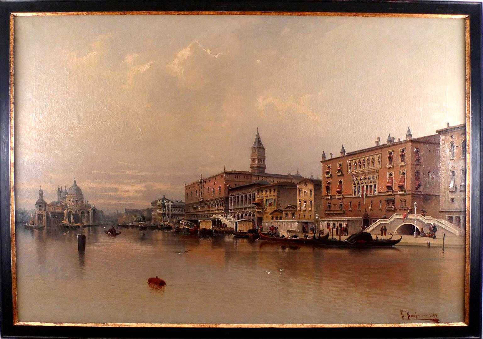 KARL KAUFMANN
Autrichien, 1843 - 1901
VUE DE VENISE DU PALAIS DES DOGES, VENISE
signé & daté "K. Kaufmann 1894" (en bas à droite)
huile sur toile
38-3/4 x 56-1/8 pouces (98 x 142 cm.)
encadré : 105 x 150 cm (41-1/2 x 59-1/4 inches)