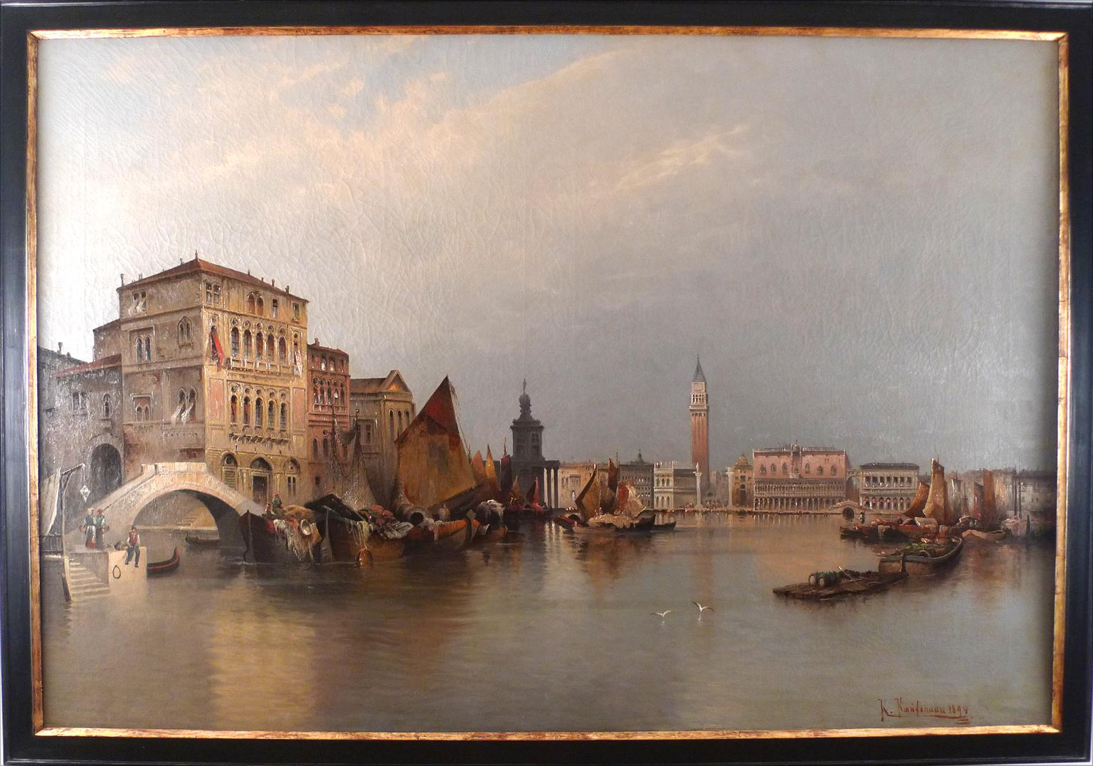 Grande huile sur toile de Karl Kaufmann, 19e siècle, Vue de Venise