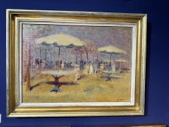 Swedish Mid Century Impressionist, cafe scene in a  landscape