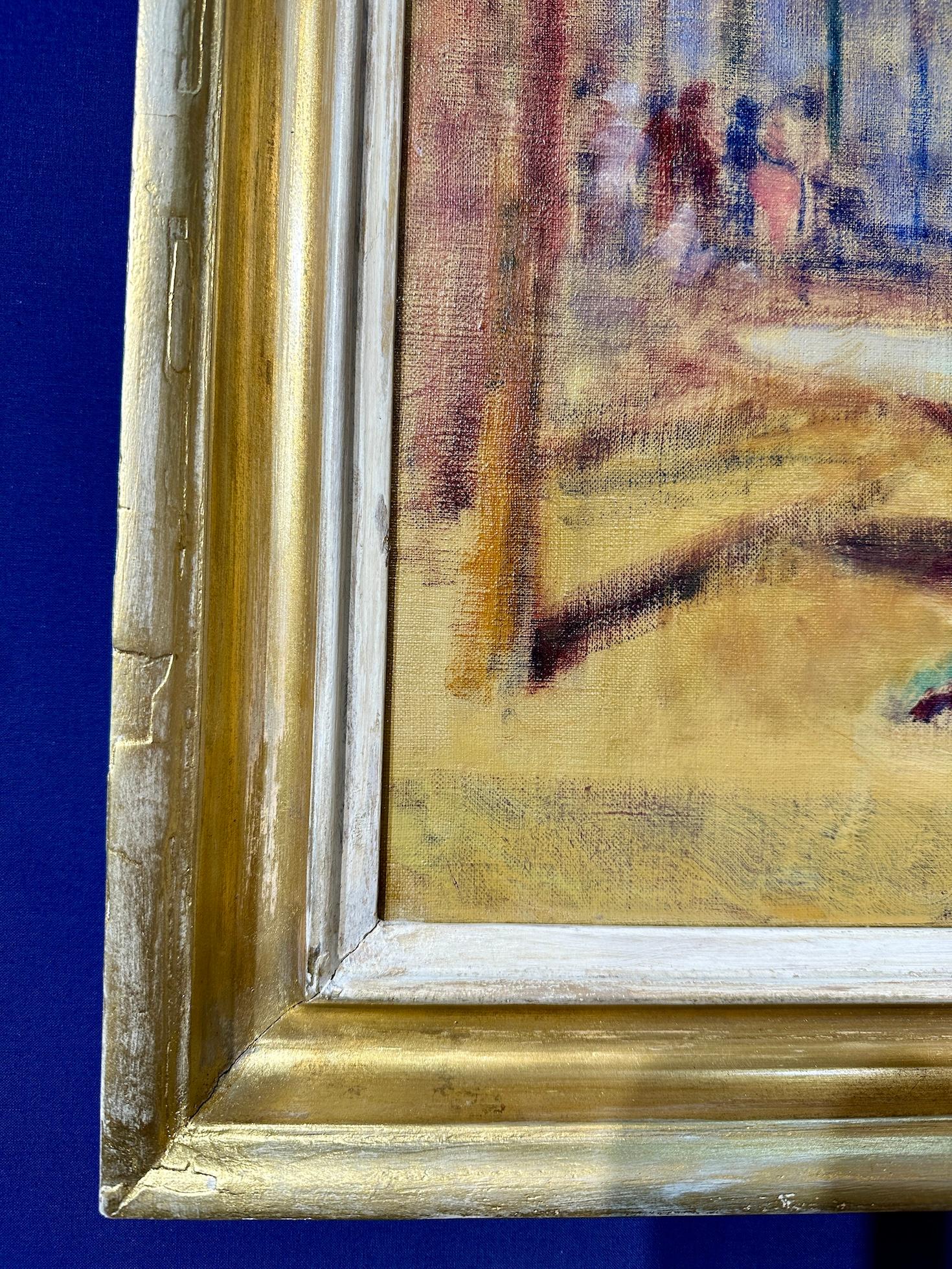 Schwedischer Impressionist der Jahrhundertmitte, Café-Szene in einem  Landschaft (Beige), Figurative Painting, von Karl Kihlgren