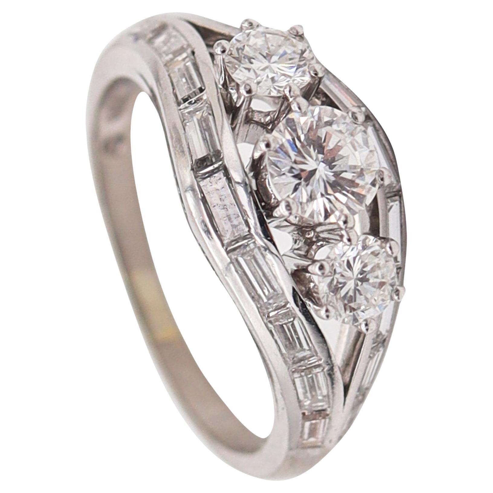 KARL KIPP 1930 Art-Deco Ring in 18Kt Gold mit 1,92 Ctw European Cuts Diamanten