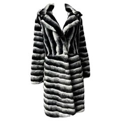 Used Karl Lagarfeld Faux Chinchilla Fur Coat Black and White XL