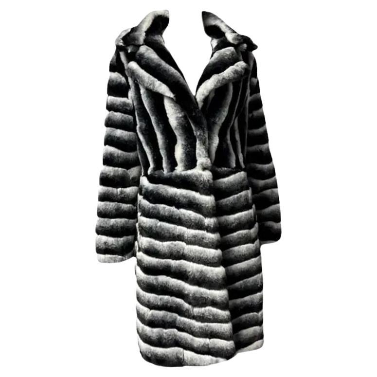 Karl Lagarfeld Faux Chinchilla Fur Coat Black and White XL For Sale