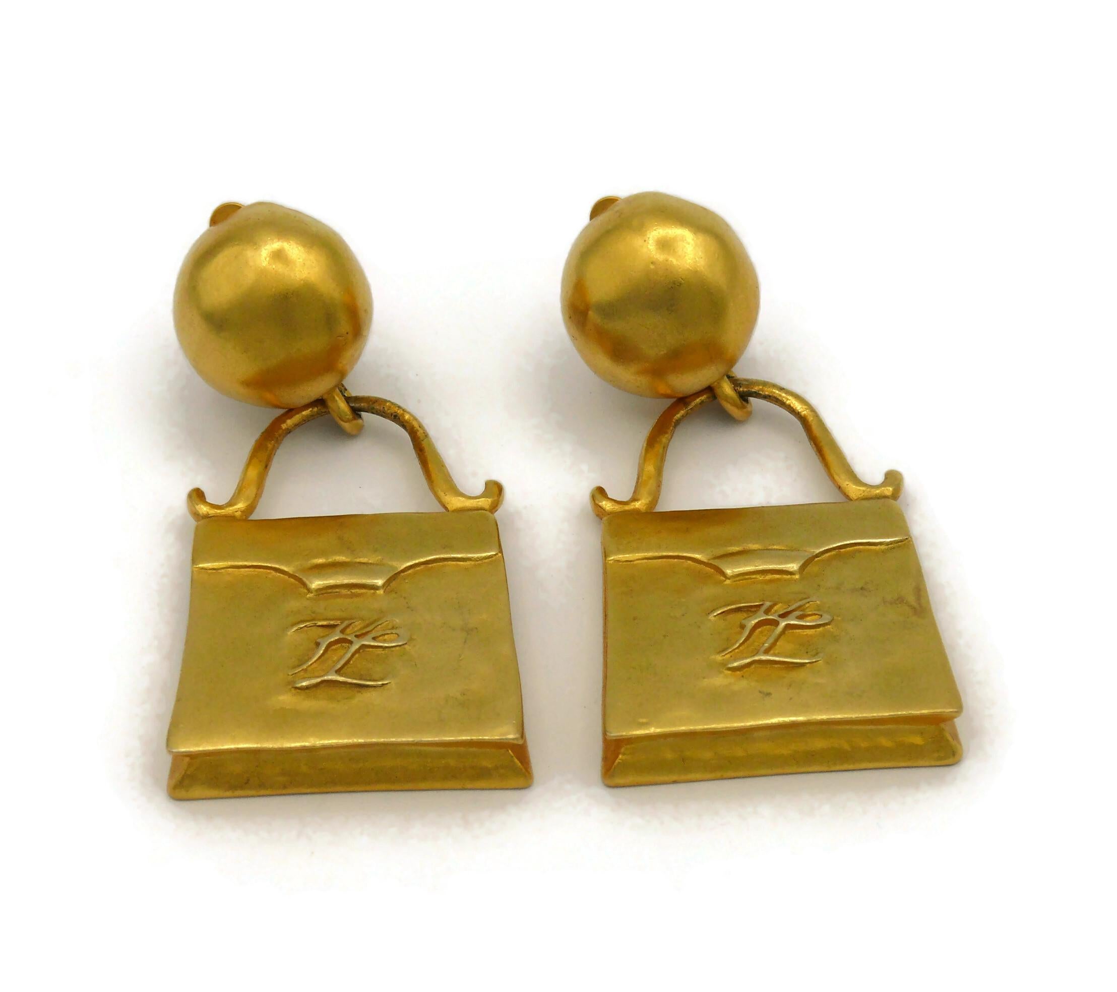 Women's KARL LAGEFERLD Vintage Gold Tone Bag Novelty Dangling Earrings For Sale