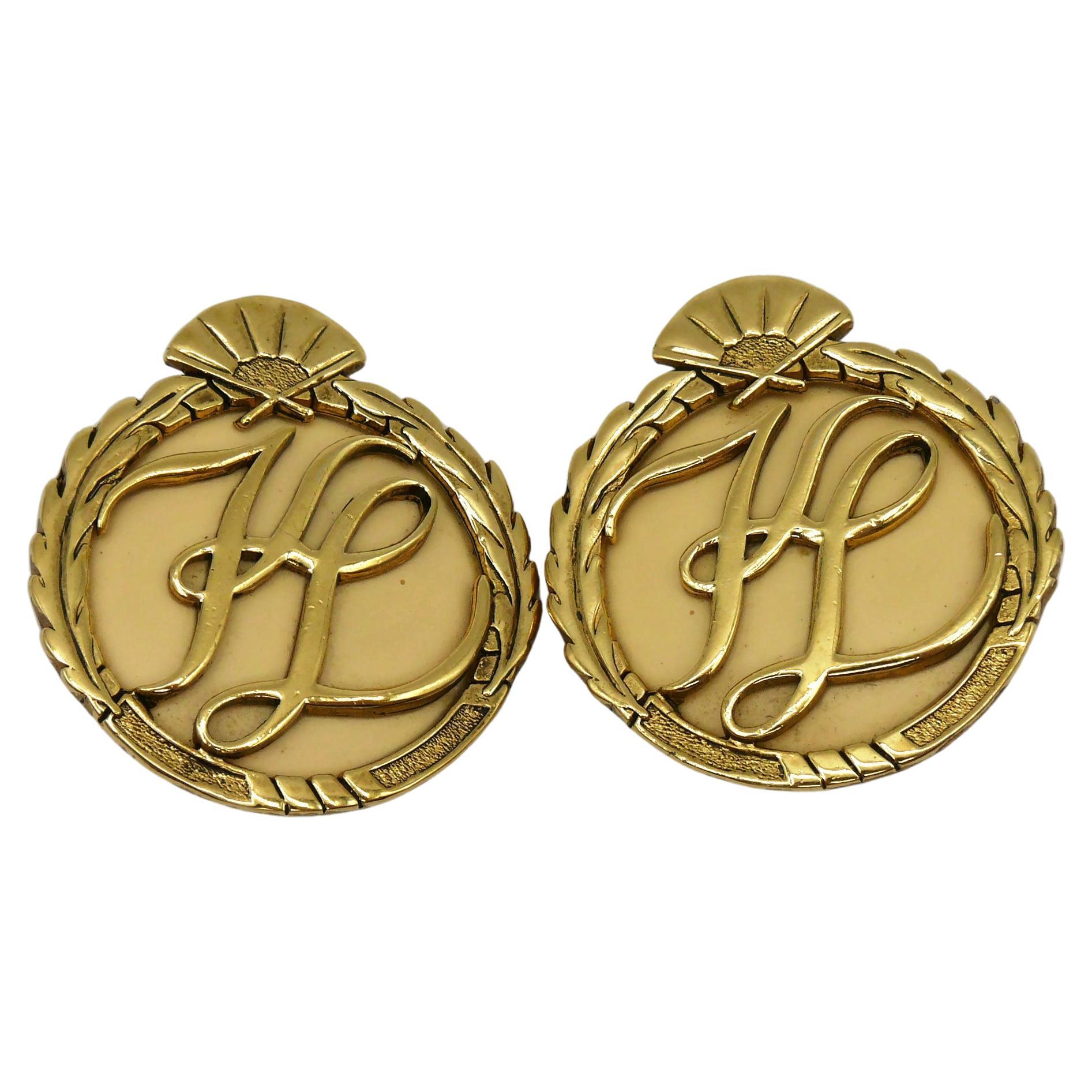 KARL LAGEFERLD Vintage Iconic Logo Clip-On Earrings For Sale