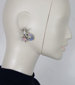 KARL LAGEFERLD Vintage Jewelled Sun, Moon, Star Clip-On Earrings