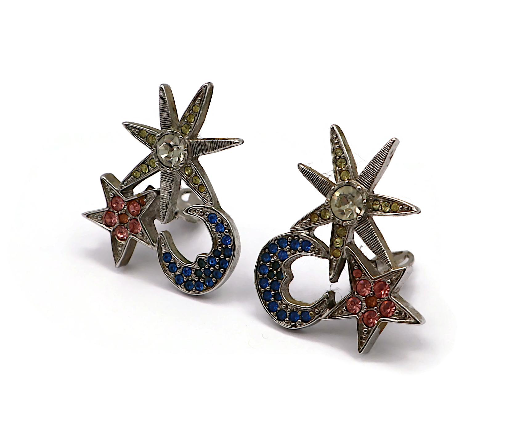 KARL LAGEFERLD Vintage Jewelled Sun, Moon, Star Clip-On Earrings For Sale 1