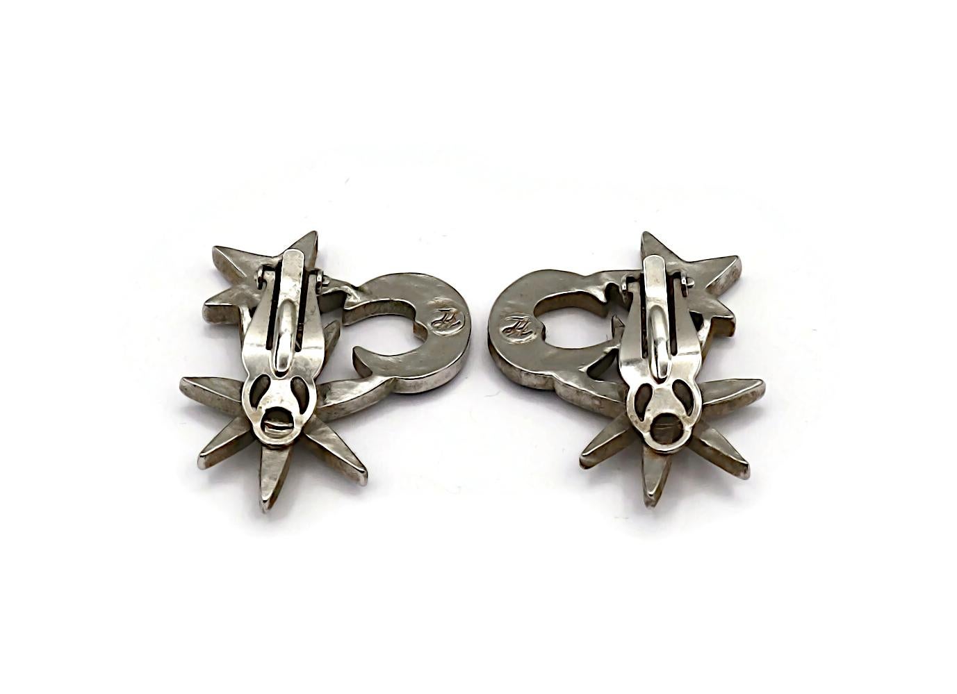KARL LAGEFERLD Vintage Jewelled Sun, Moon, Star Clip-On Earrings For Sale 3