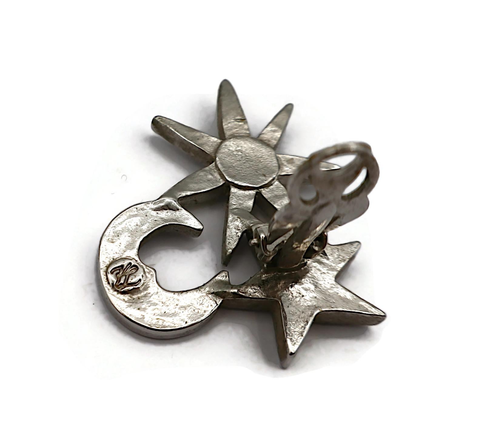 KARL LAGEFERLD Vintage Jewelled Sun, Moon, Star Clip-On Earrings For Sale 4