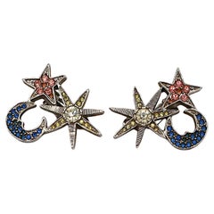 KARL LAGEFERLD Vintage Jewelled Sun, Moon, Star Clip-On Earrings