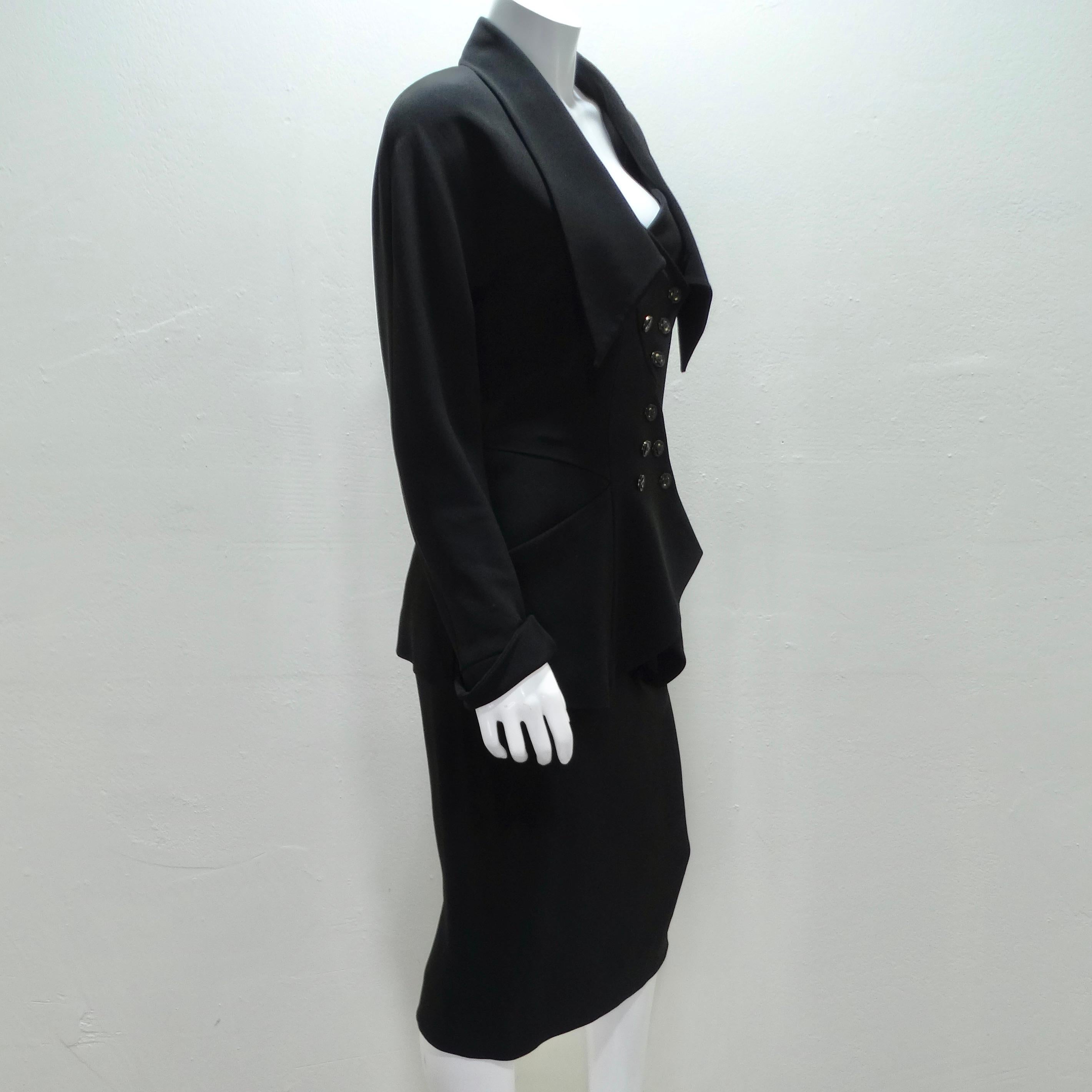 Karl Lagerfeld 1980 - Combinaison jupe asymétrique noire en vente 2