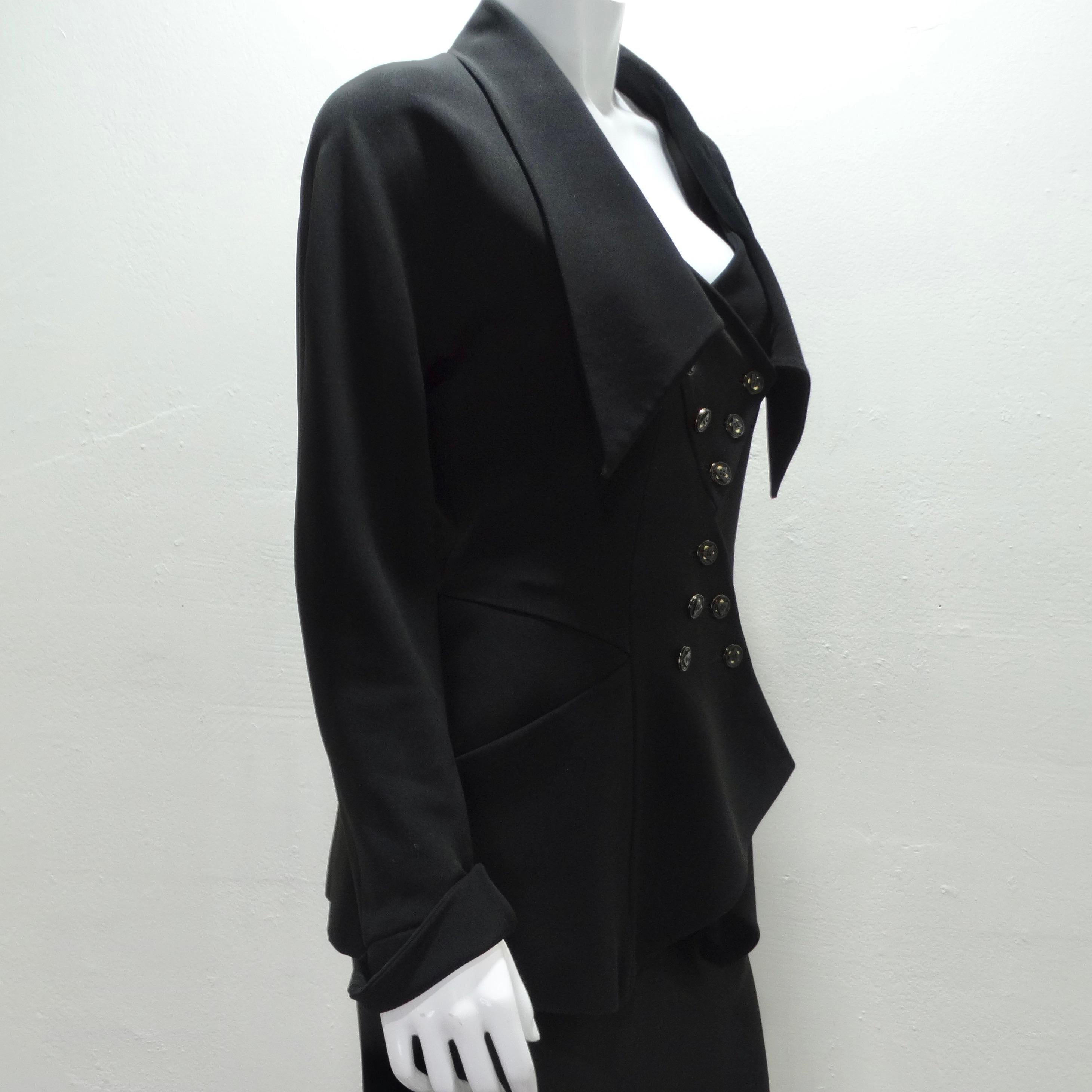 Karl Lagerfeld 1980 - Combinaison jupe asymétrique noire en vente 3