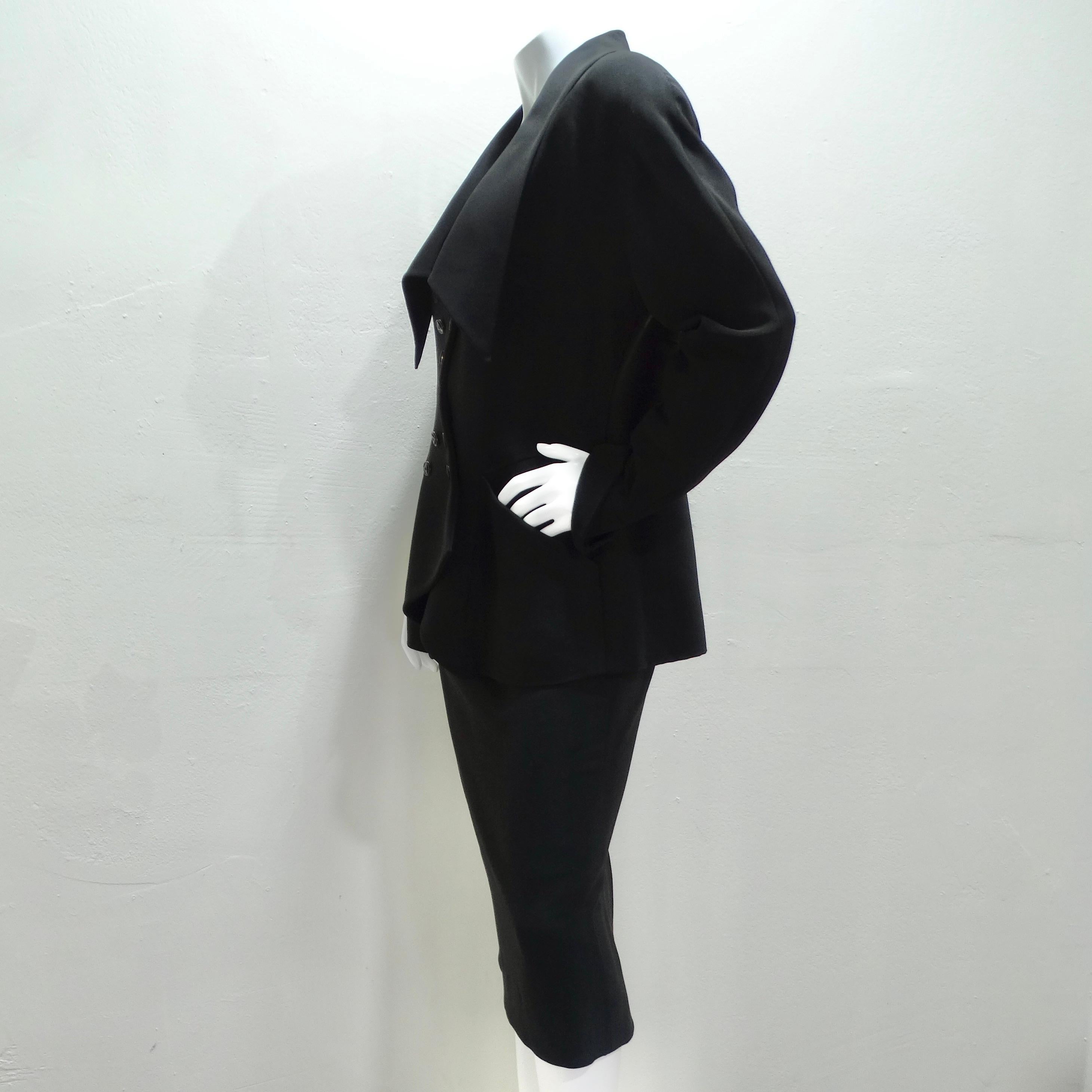 Karl Lagerfeld 1980 - Combinaison jupe asymétrique noire en vente 5