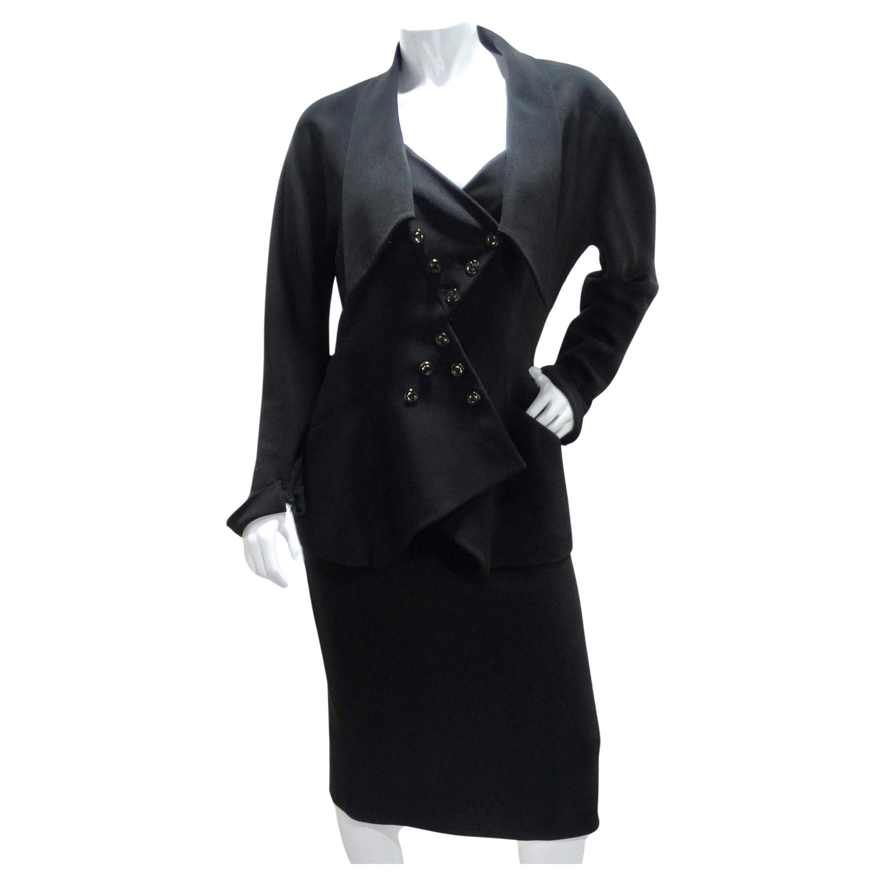 Karl Lagerfeld 1980s Asymmetric Black Skirt Suit For Sale
