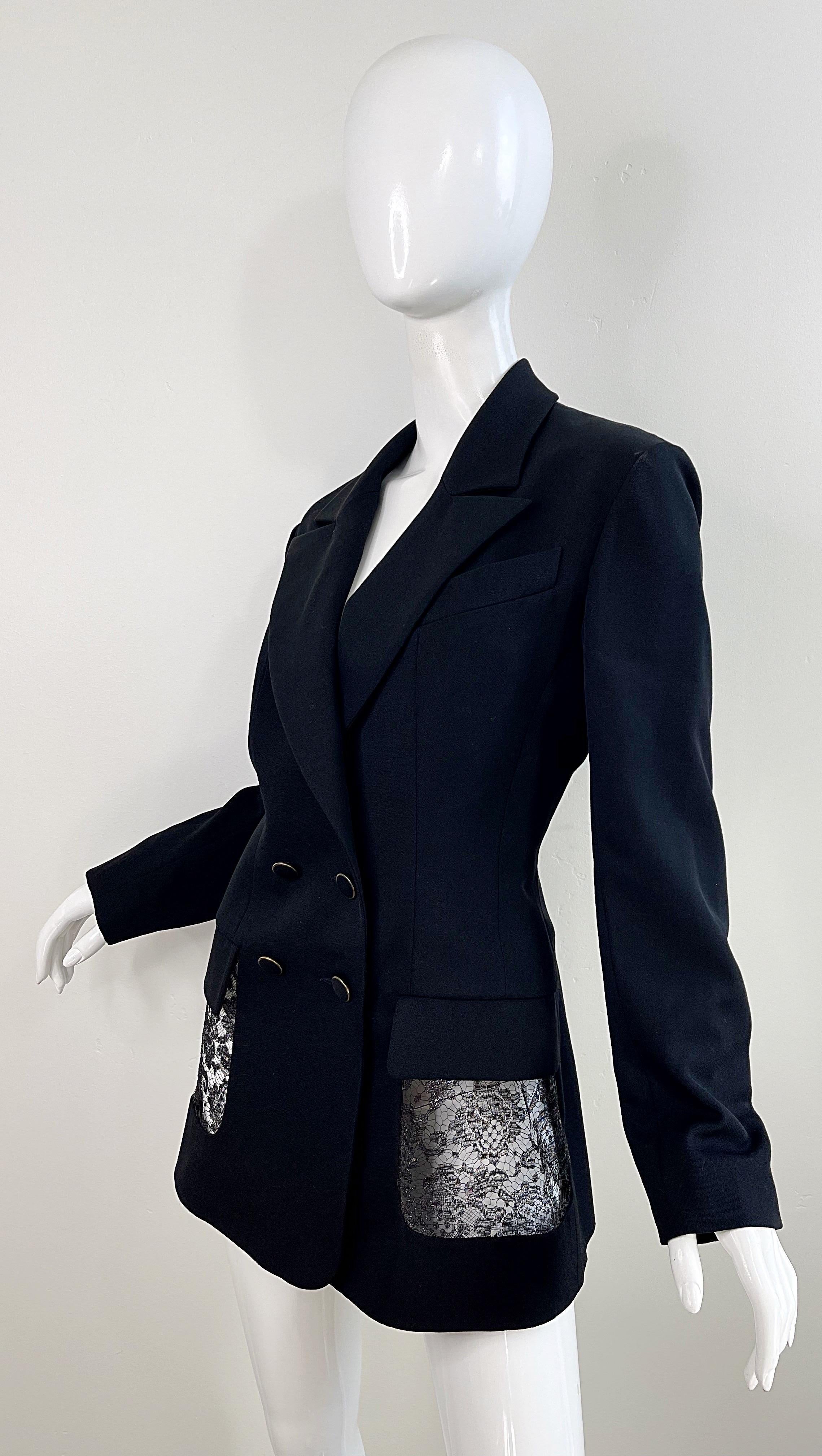 Karl Lagerfeld 1980s Black Lace Cut - Out Size 44 / 10 12 Vintage Dress + Jacket For Sale 6