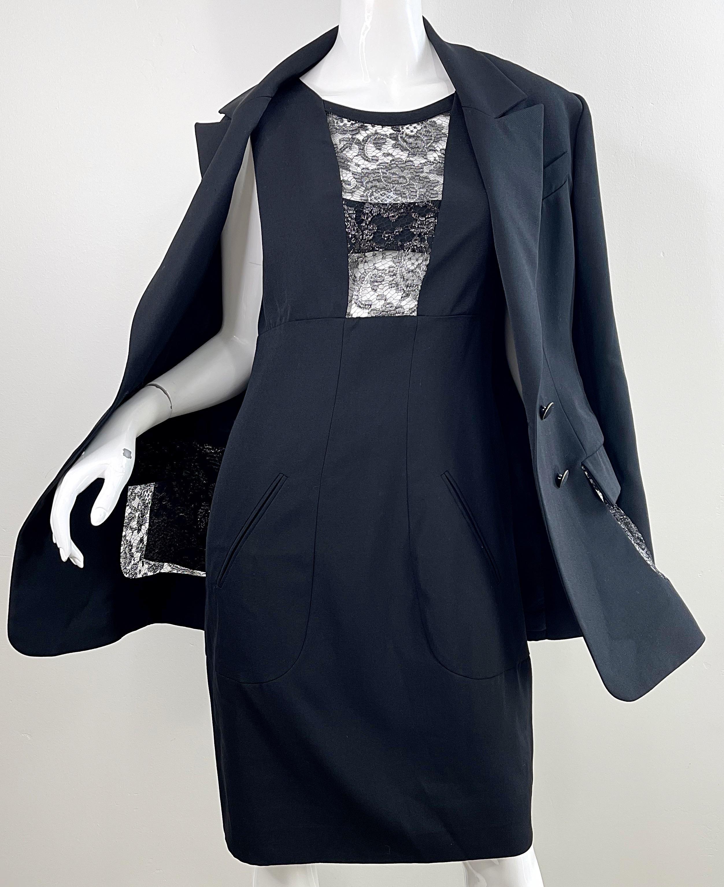 Karl Lagerfeld 1980s Black Lace Cut - Out Size 44 / 10 12 Vintage Dress + Jacket For Sale 7
