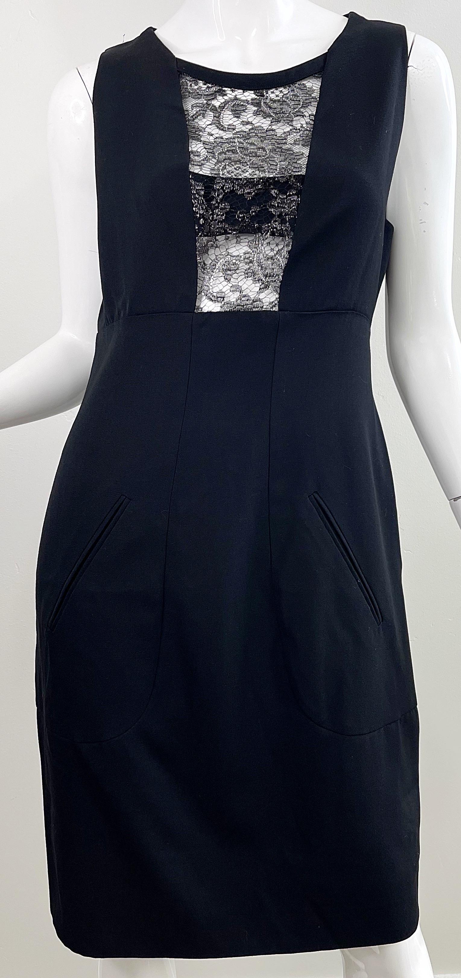 Karl Lagerfeld 1980s Black Lace Cut - Out Size 44 / 10 12 Vintage Dress + Jacket For Sale 9