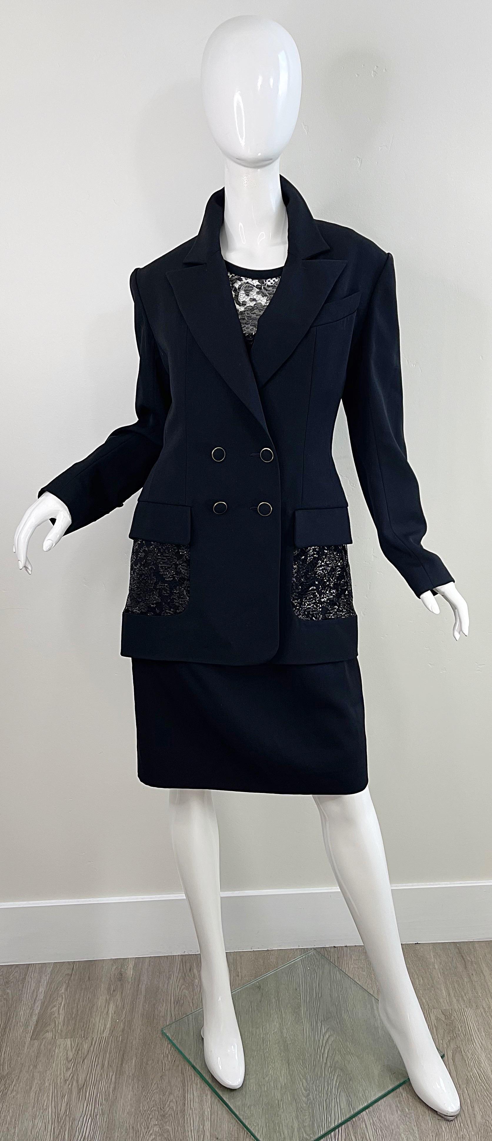 Karl Lagerfeld 1980s Black Lace Cut - Out Size 44 / 10 12 Vintage Dress + Jacket For Sale 10