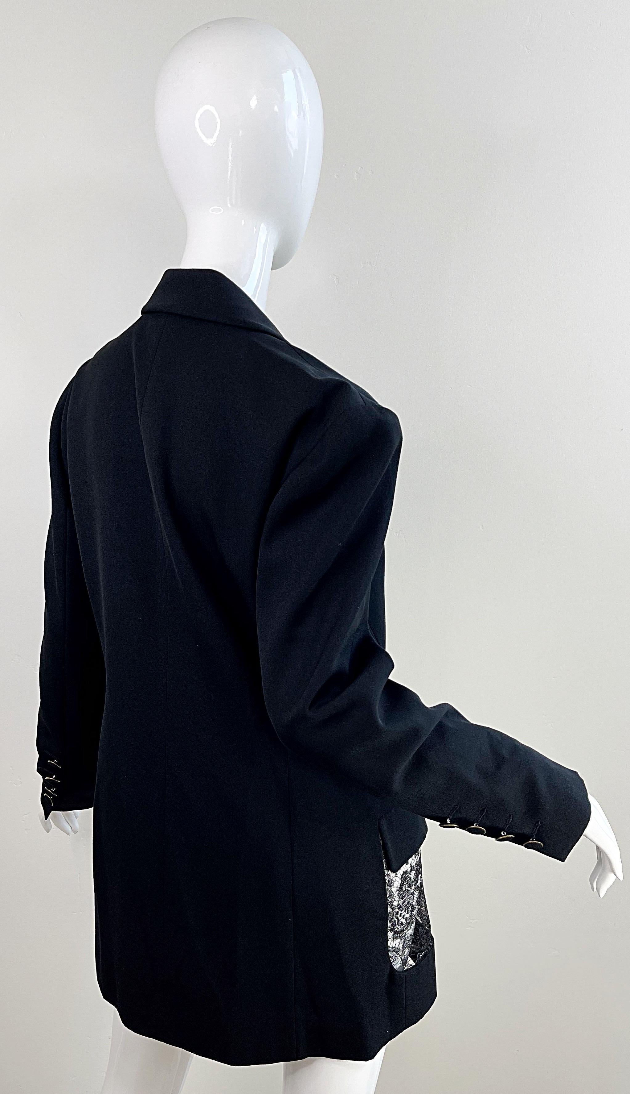 Karl Lagerfeld 1980s Black Lace Cut - Out Size 44 / 10 12 Vintage Dress + Jacket For Sale 13