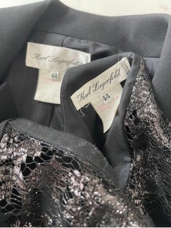 Karl Lagerfeld 1980s Black Lace Cut - Out Size 44 / 10 12 Vintage Dress + Jacket
