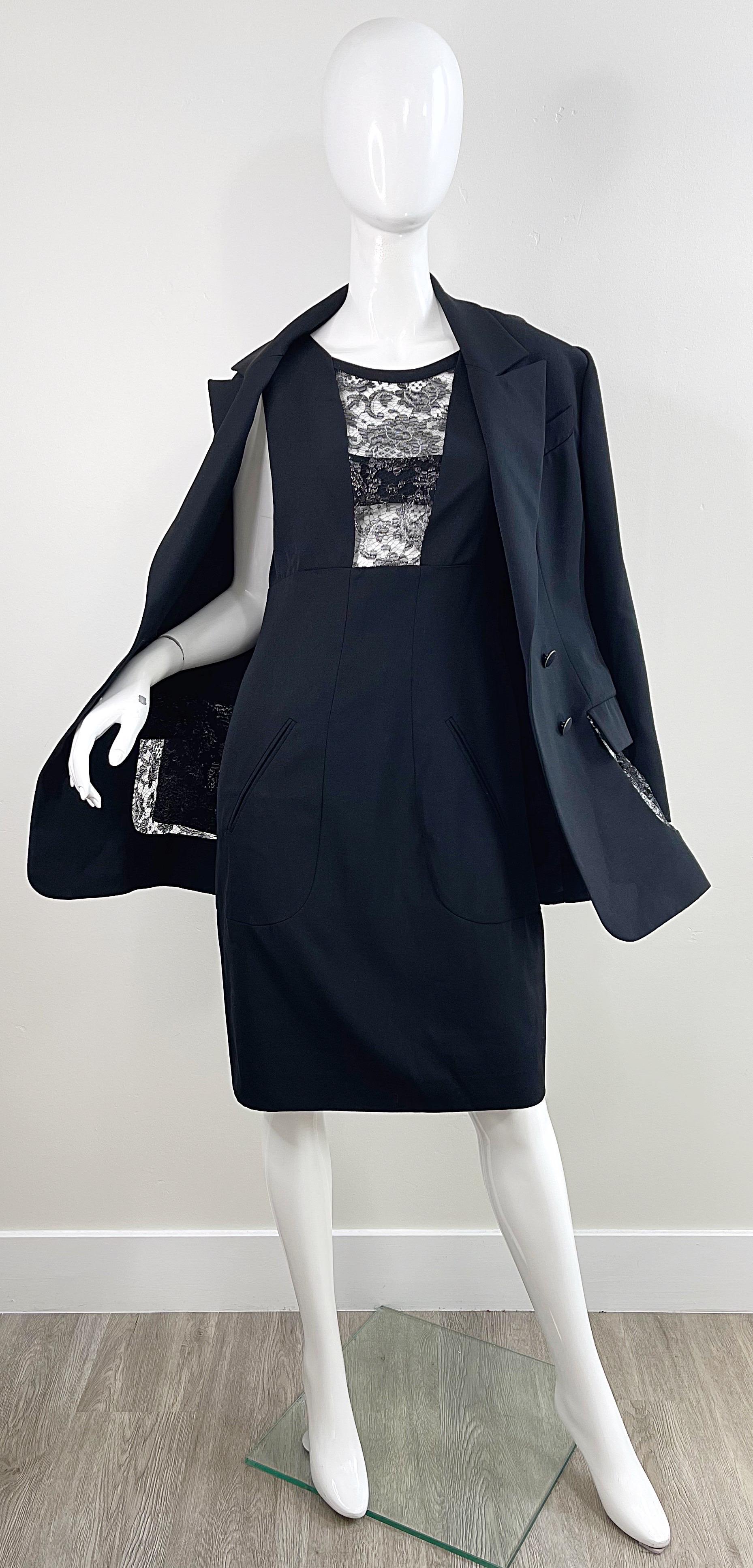 Karl Lagerfeld 1980s Black Lace Cut - Out Size 44 / 10 12 Vintage Dress + Jacket For Sale 16