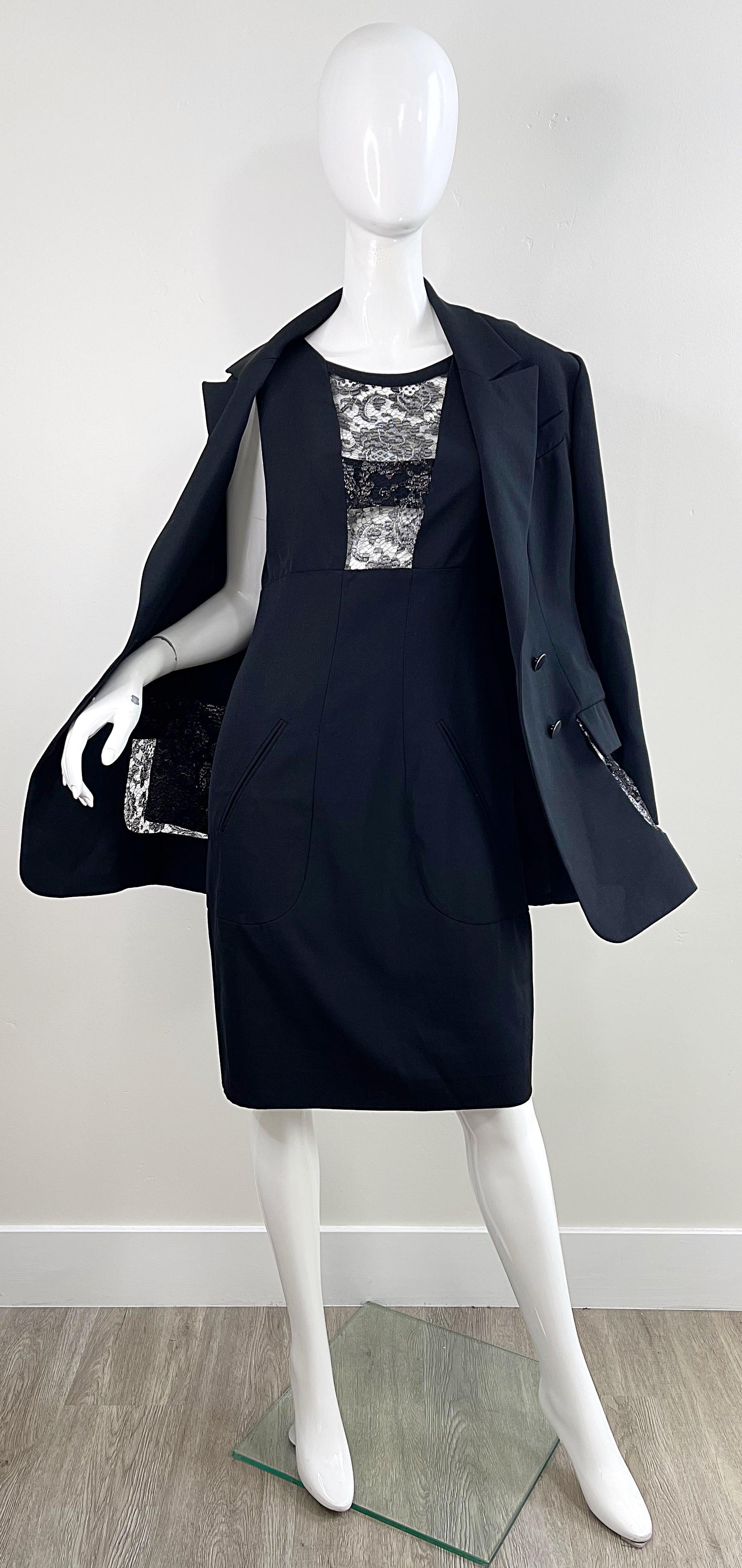 Women's Karl Lagerfeld 1980s Black Lace Cut - Out Size 44 / 10 12 Vintage Dress + Jacket For Sale