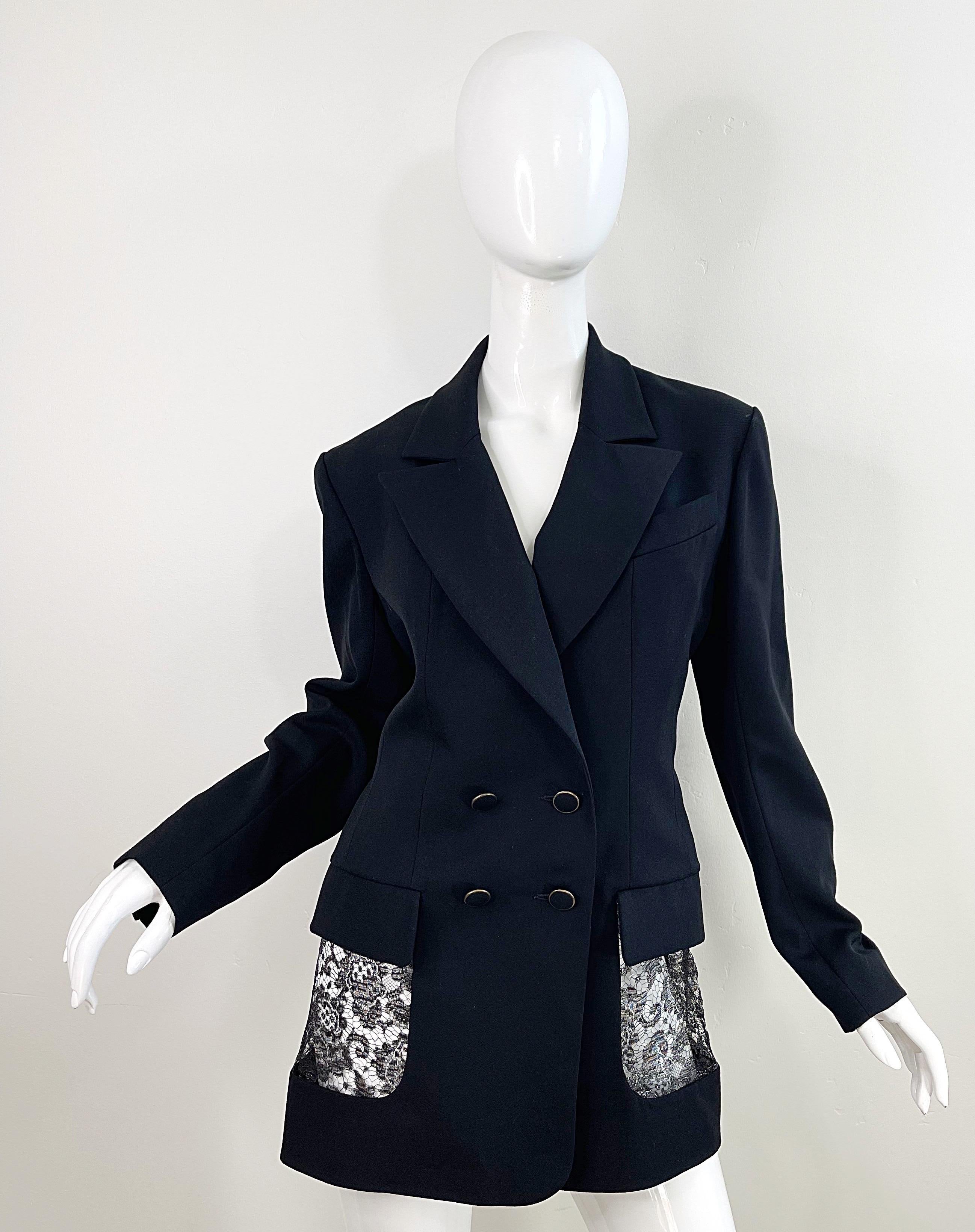 Karl Lagerfeld 1980s Black Lace Cut - Out Size 44 / 10 12 Vintage Dress + Jacket For Sale 1