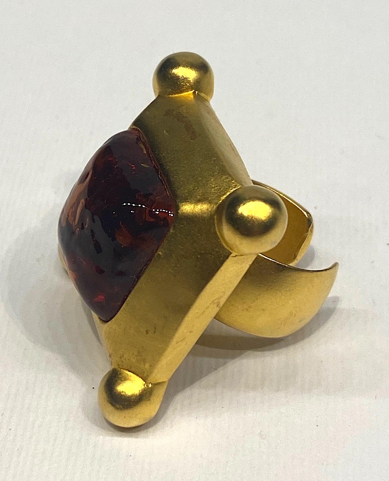 Karl Lagerfeld 1980s Gold & Glass Stone Ring 6