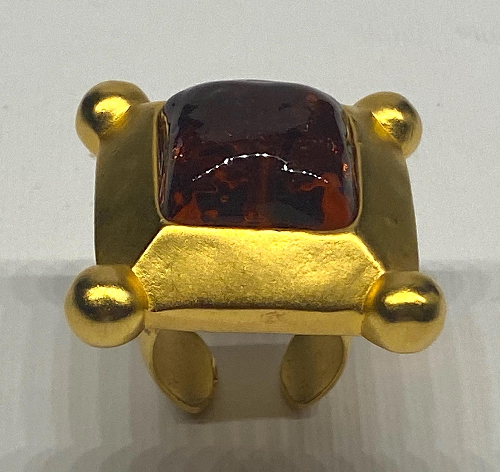 Karl Lagerfeld 1980s Gold & Glass Stone Ring 7