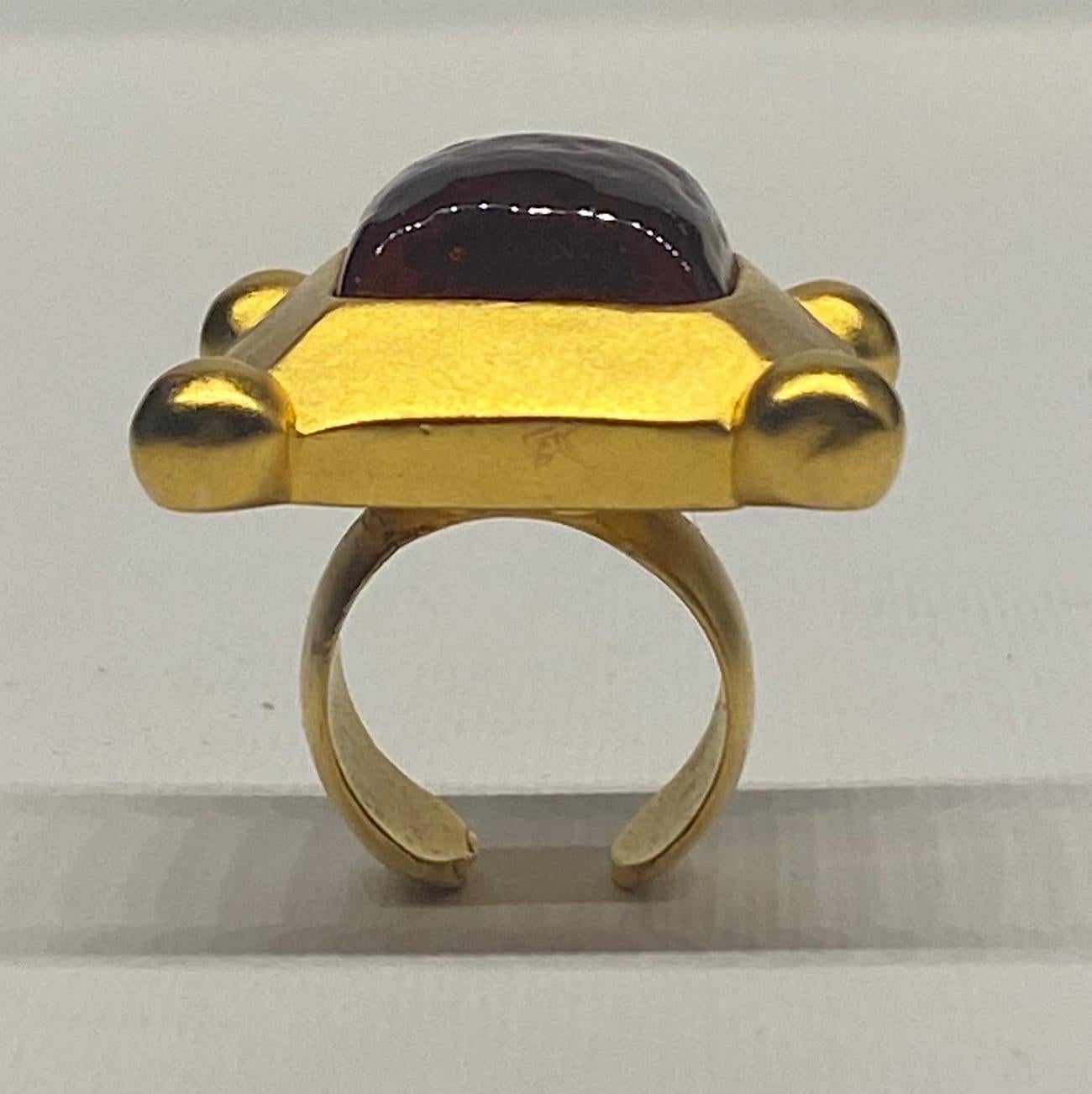Karl Lagerfeld 1980s Gold & Glass Stone Ring 8