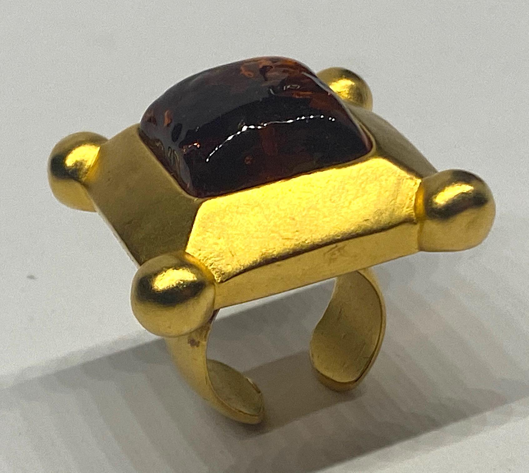 Karl Lagerfeld 1980s Gold & Glass Stone Ring 9