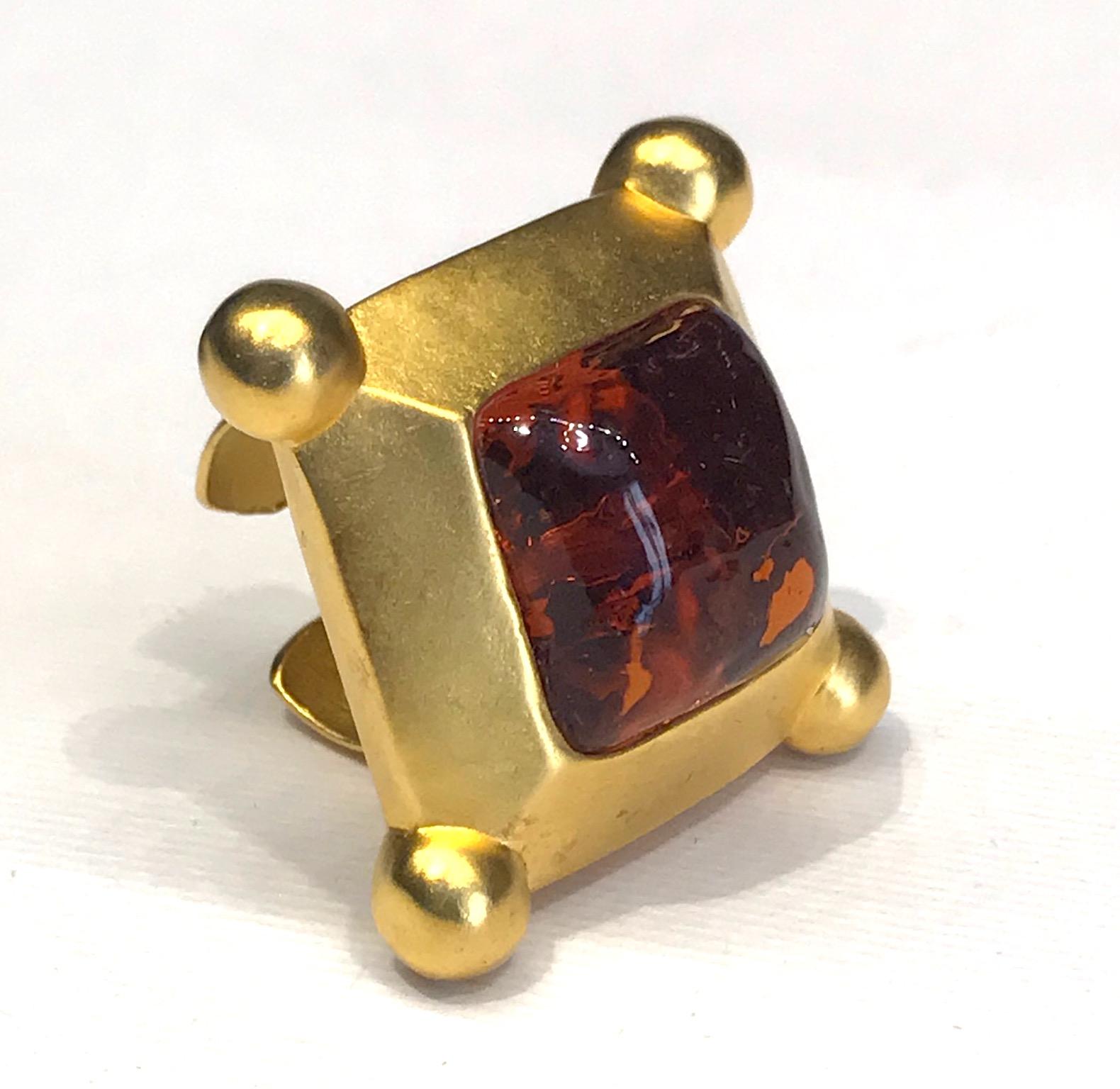 Karl Lagerfeld 1980s Gold & Glass Stone Ring In Good Condition In New York, NY